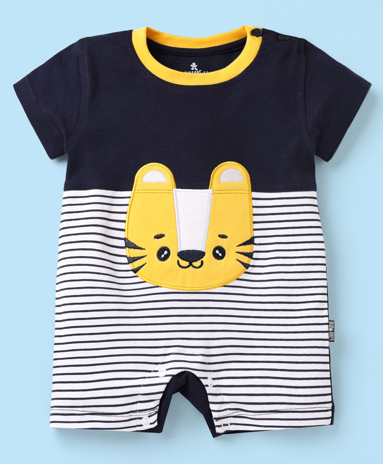 Child World Interlock Knit Half Sleeves Romper with Stripes & Animal Print - Navy Blue-image-20