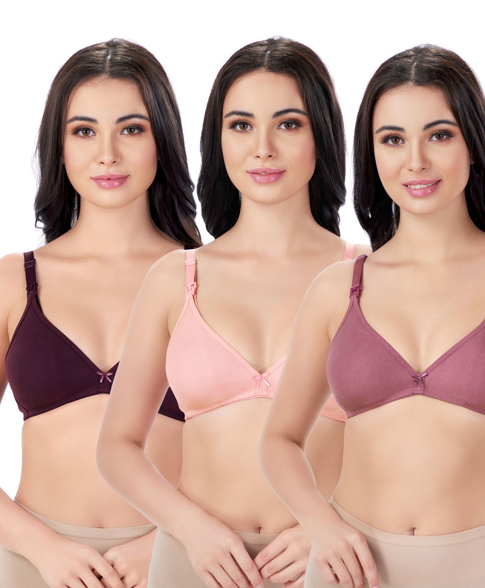 Bella Mama Cotton Elastane Knit Non Wired Nursing Bra Pack of 3 (Colour May Vary)-picture-19