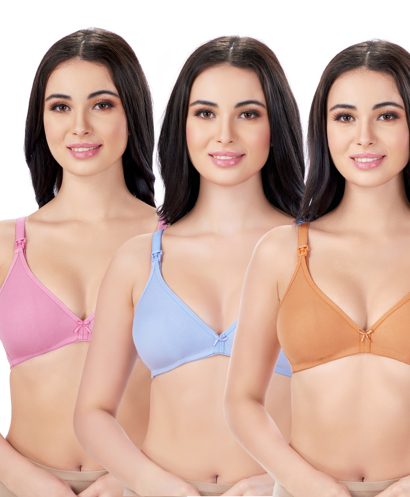 Bella Mama Cotton Elastane Knit Maternity Non Wired Nursing Bra Pack of 3 (Colour May Vary)-picture-18