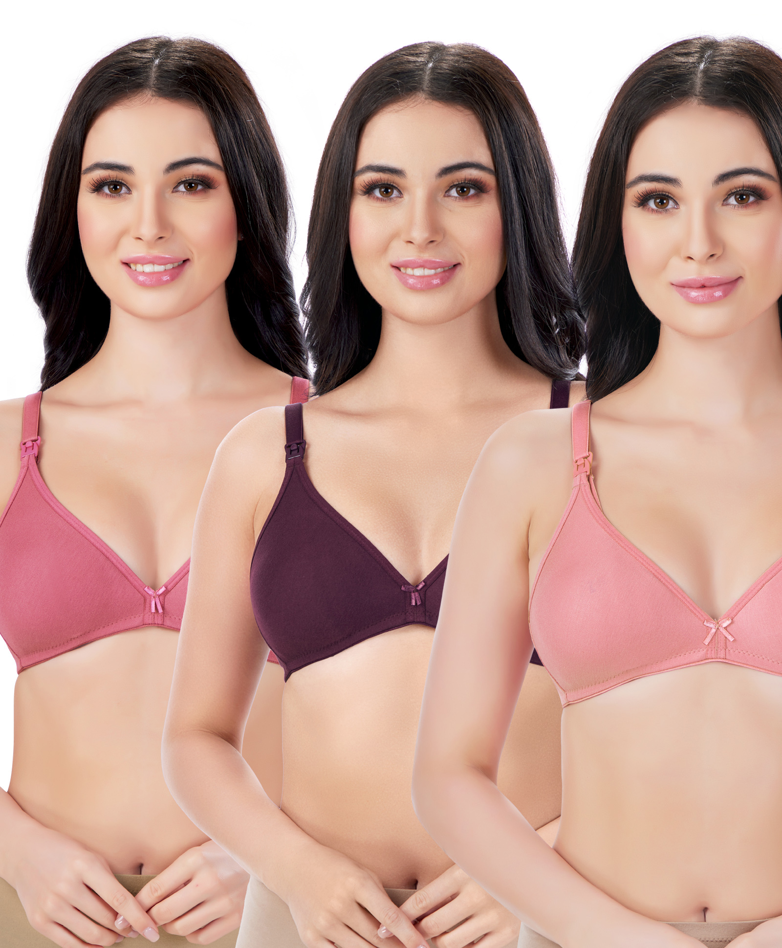 Bella Mama Cotton Elastane Knit Maternity Non Wired Nursing Bra Pack of 3 (Colour May Vary)-picture-24