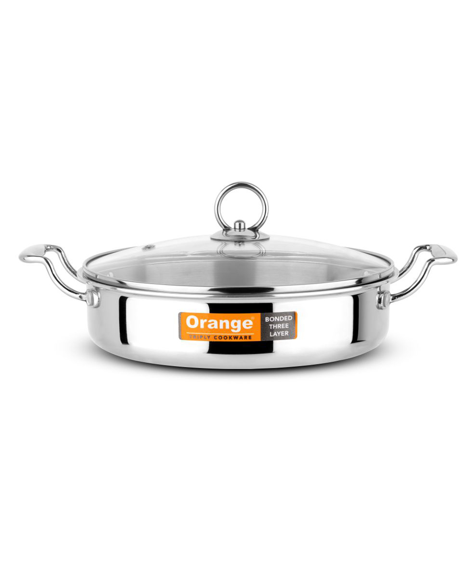 orange cookware triply stainless steel fry/saute pan & casserole2.0 litres with glass lid