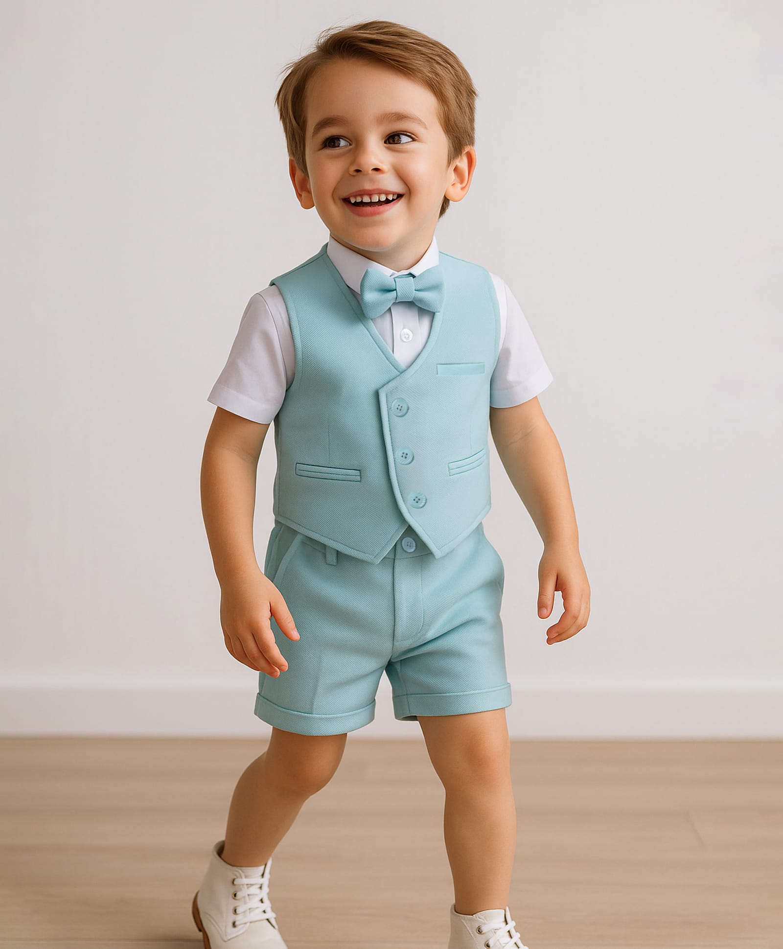 Mark & Mia Cotton Woven Half Sleeves Solid 3 Piece Party Suit With Bow - Light Blue-image-19