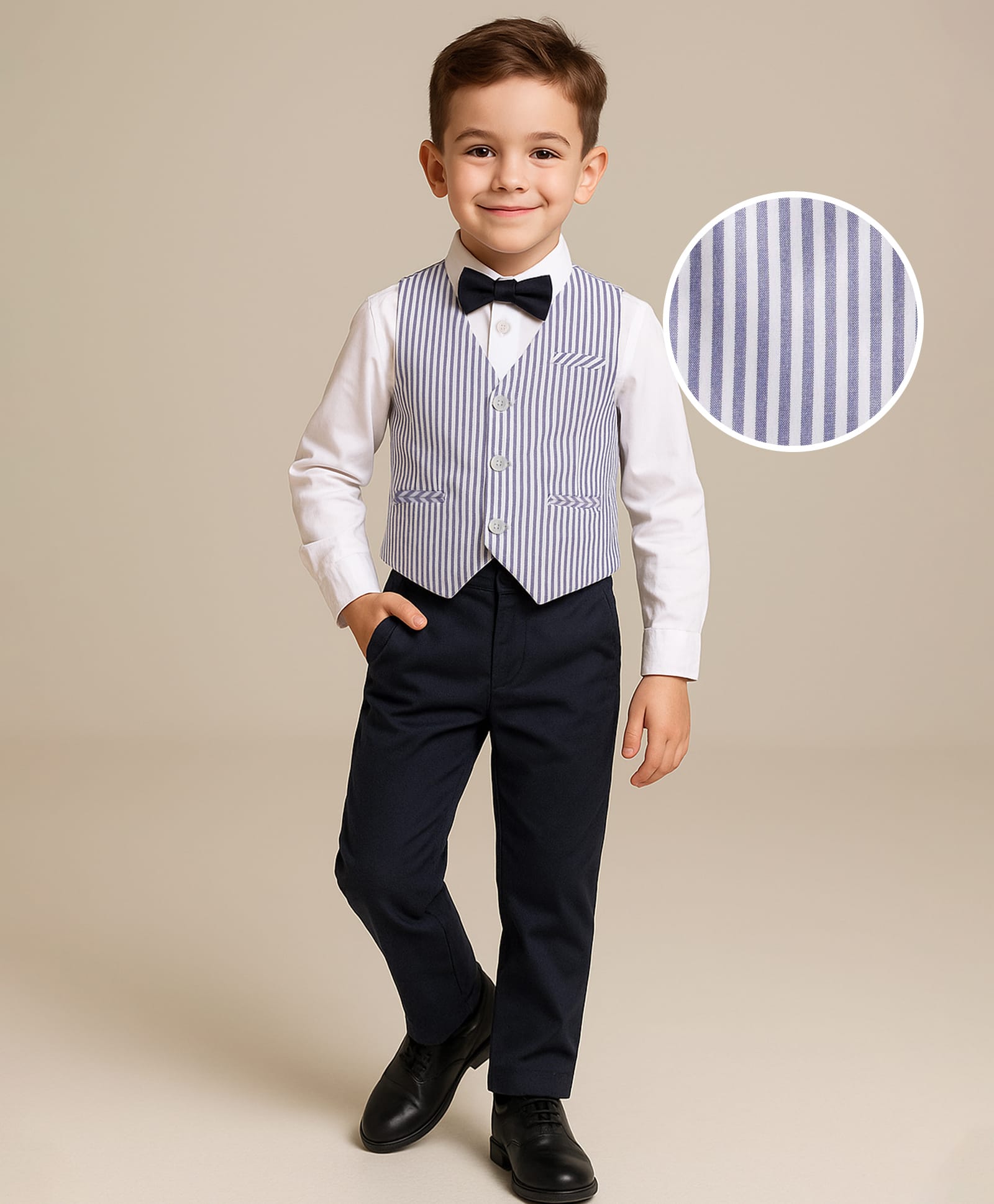 Mark & Mia Cotton Woven Full Sleeves Striped 3 Piece Party Suit with Bow - Black & White-picture-26