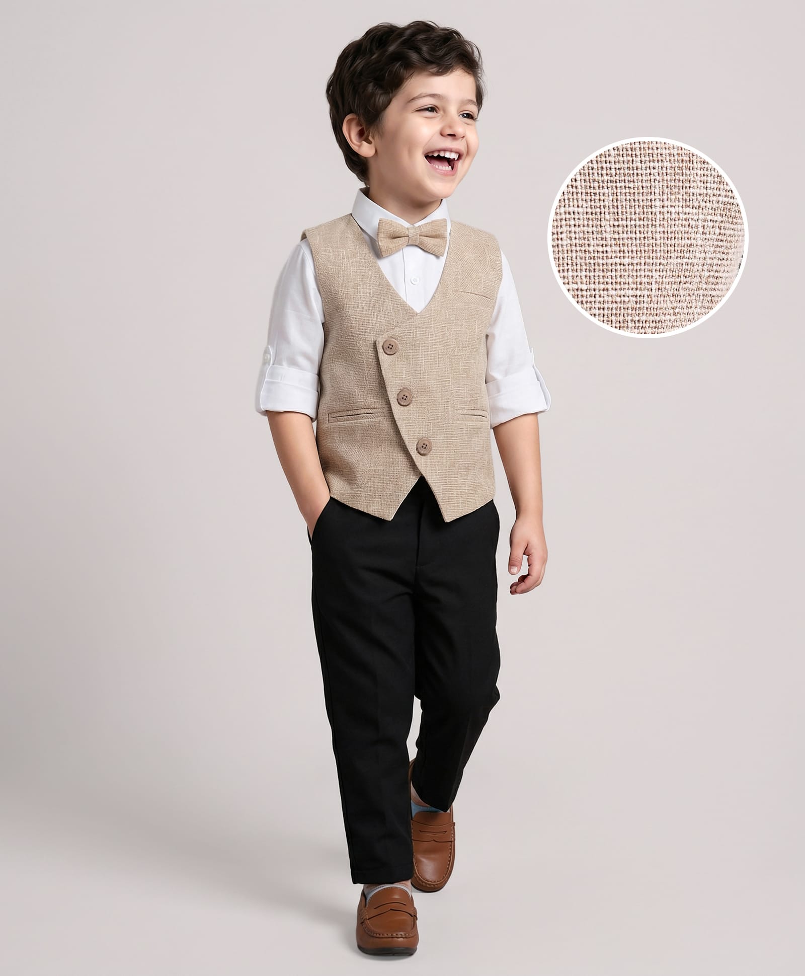 Mark & Mia Cotton Woven Full Sleeves Solid 3 Piece Party Suit - Tan-picture-22