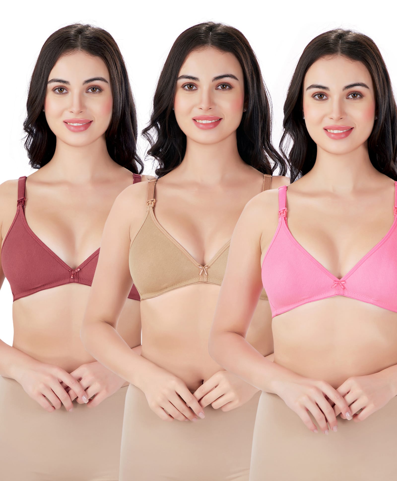 Bella Mama Cotton Elastane Knit Maternity Non Wired Nursing Bra Pack of 3 (Colour May Vary)-picture-23