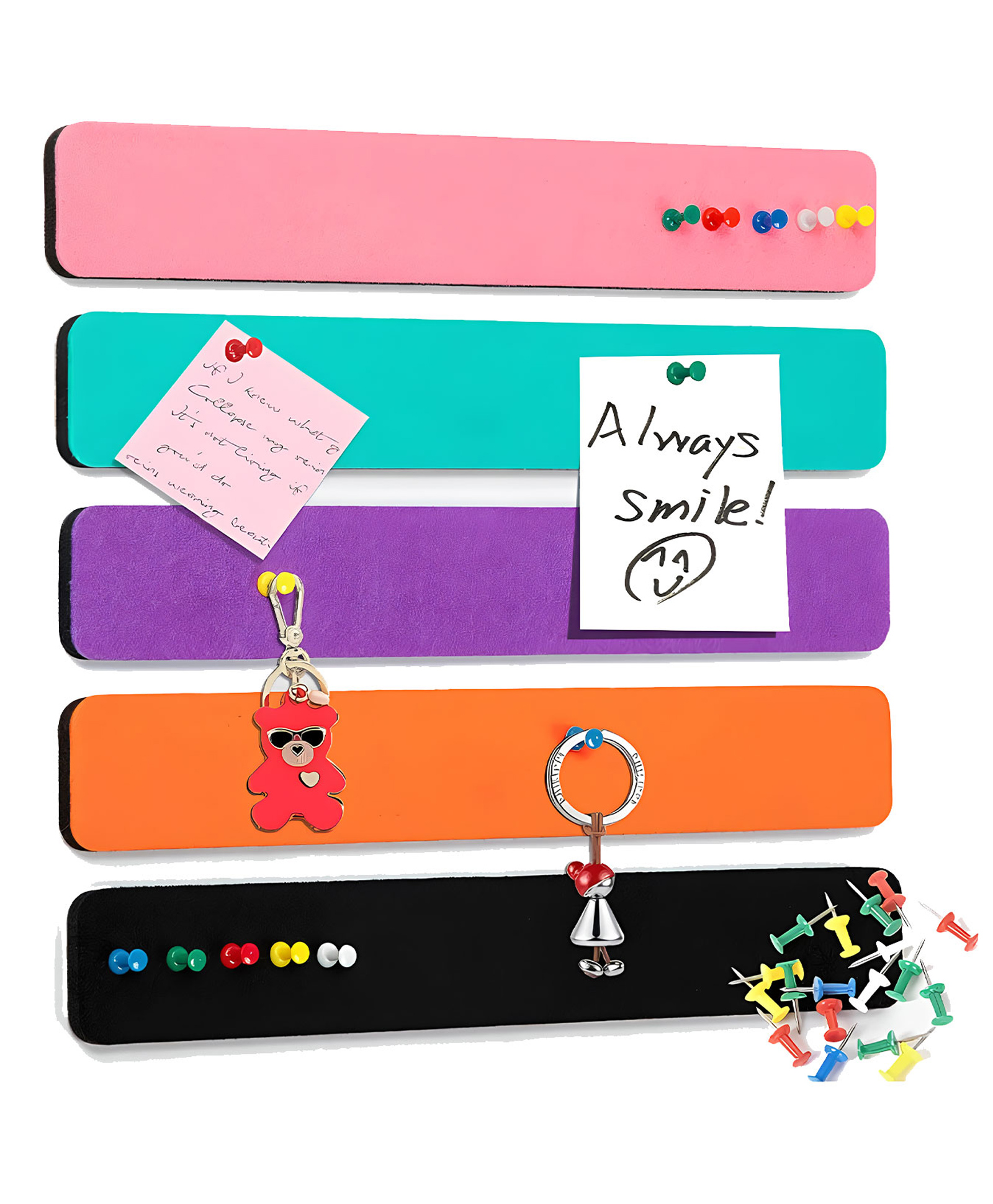 SYGA 5 Pack Felt Bulletin Board, Felt Message Board with 35pcs Drawing Pins, Self-Adhesive Lightweight Bulletin Board Strips for Paste Notes, Photos, Schedules (MultiColor)-image-32