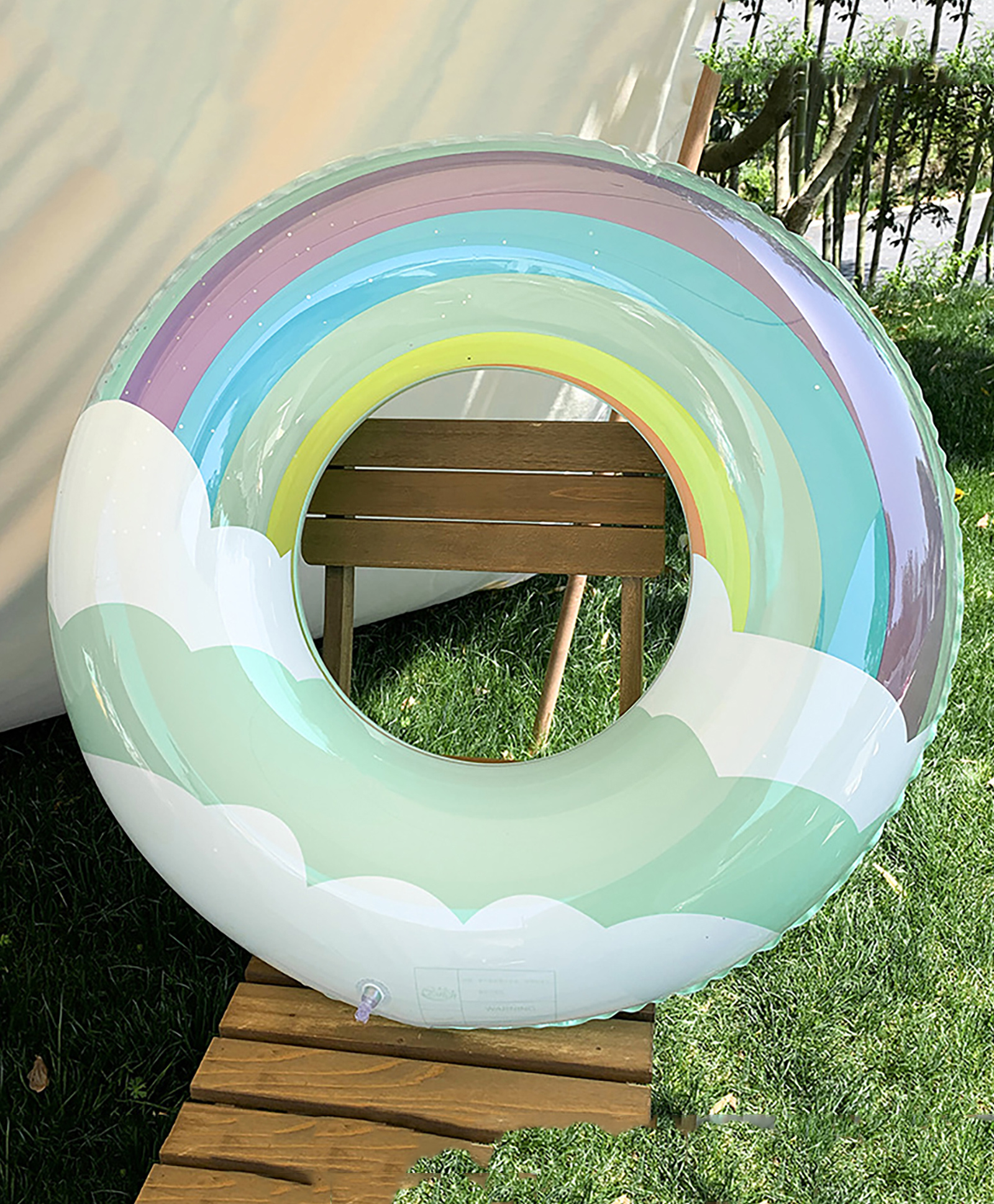 SYGA Colorful Rainbow Inflatable Swim Ring with Cloud Design - Fun Pool Float Suitable for kids Ages 5-9 Years-picture-18