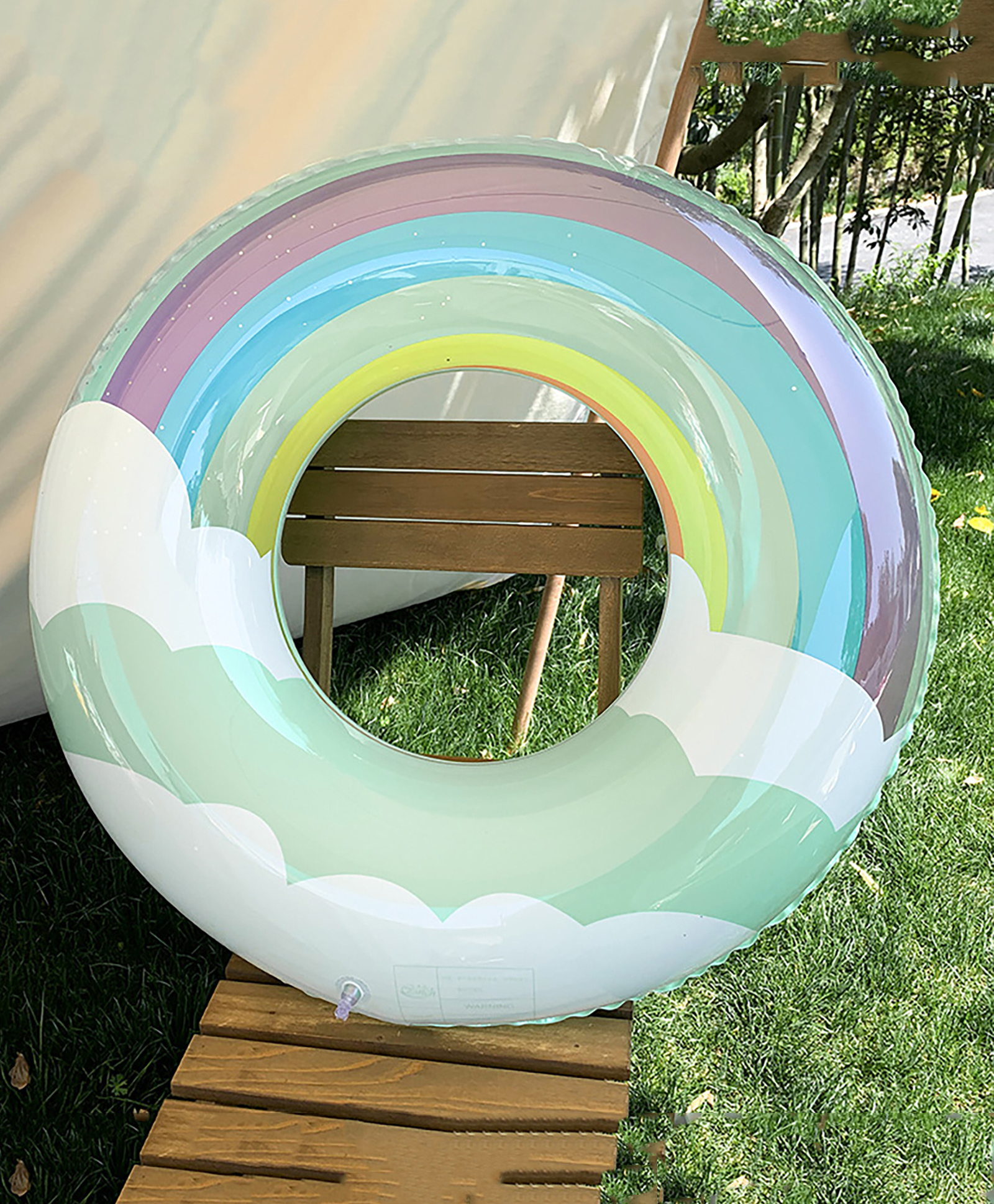 SYGA Colorful Rainbow Inflatable Swim Ring with Cloud Design Fun Pool Float Suitable for Ages-picture-15