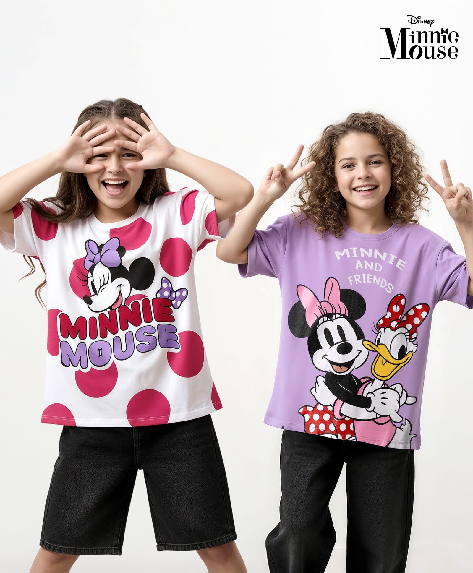 HoneyHap Disney Single Jersey Knit Half Sleeves T-Shirt with Minnie Mouse and Family Graphics Pack of 2 - Plum & White