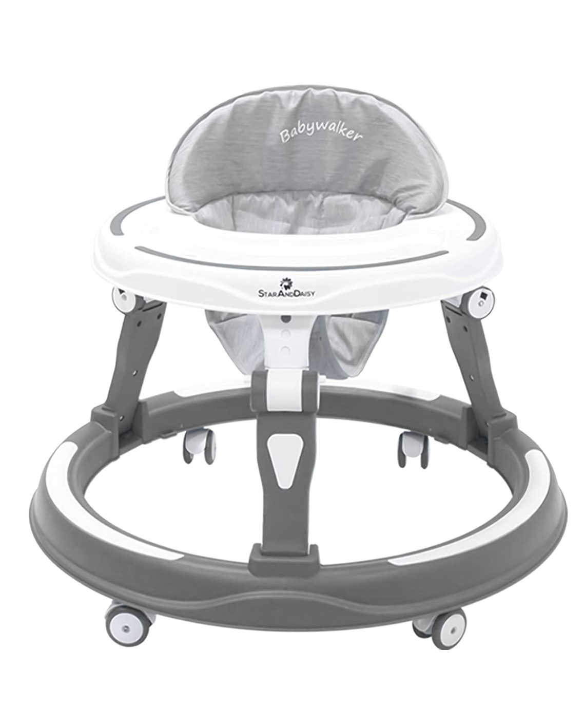 StarAndDaisy 360° Multifunctional Folding Baby Walker Adjustable Height, Anti-Rollover With Height Adjustable - Grey