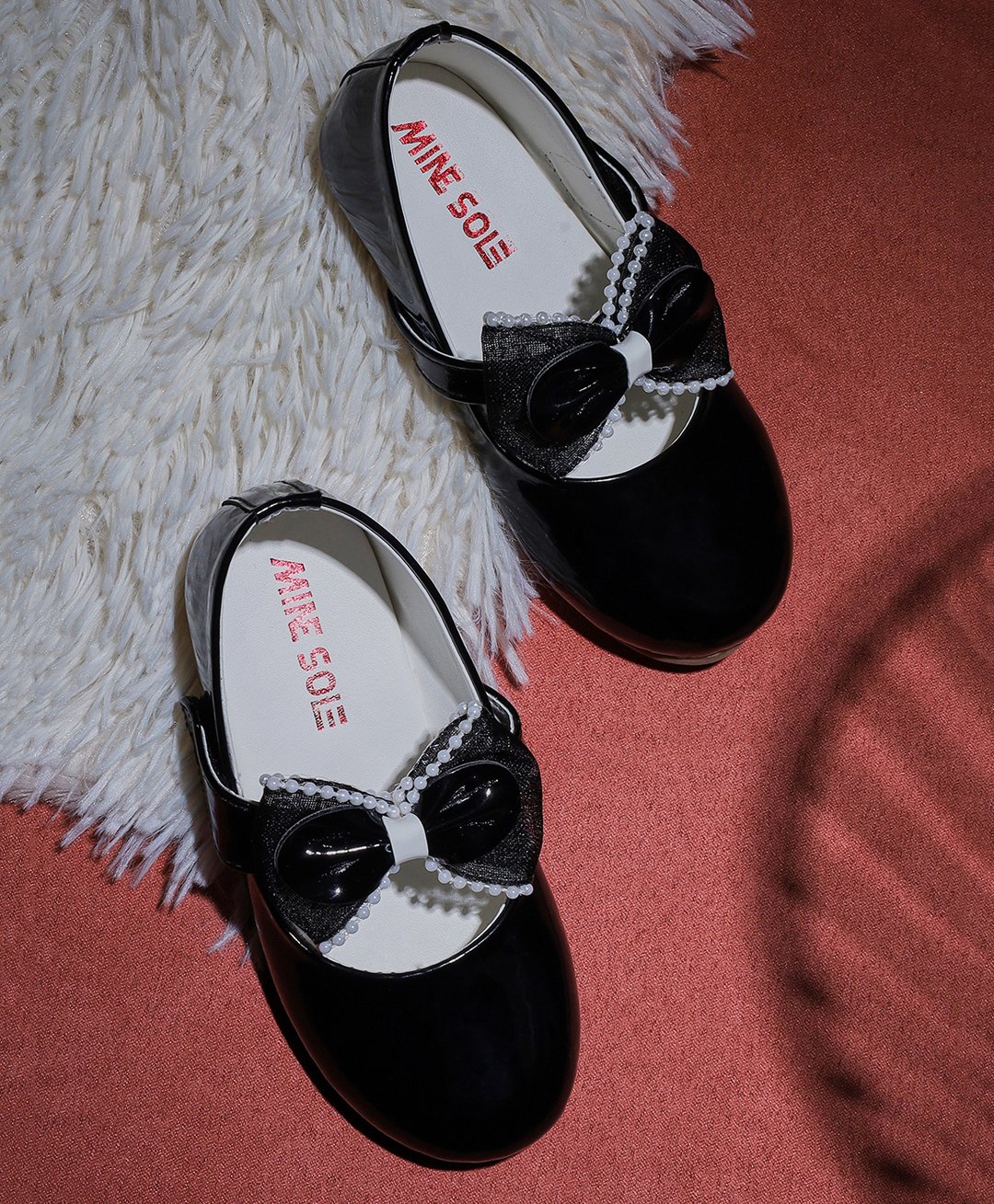 Mine Sole Bow Designed Pearls Embellished Mary Jane Ballerinas - Black-image-13