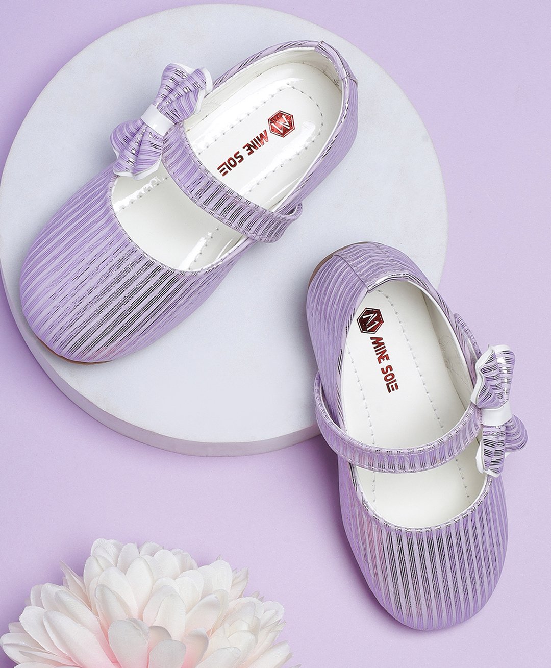 Mine Sole Foil Striped & Bow Designed Mary Jane Ballerinas - Violet-image-7