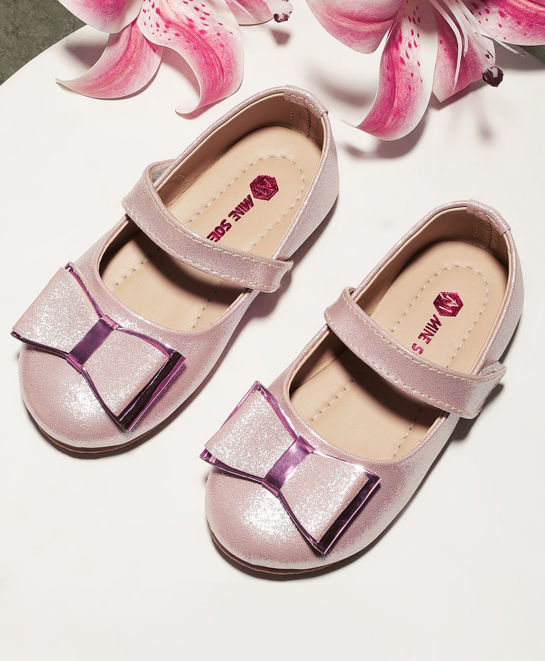 Mine Sole Bow Applique Detailed Mary Jane Ballerinas With Velcro Closure - Pink-image-37