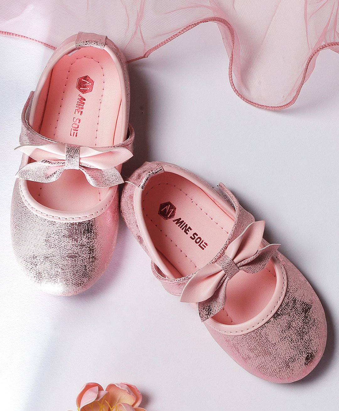 Mine Sole Shimmered Bow Applique Detailed Mary Jane Ballerinas - Pink-image-48