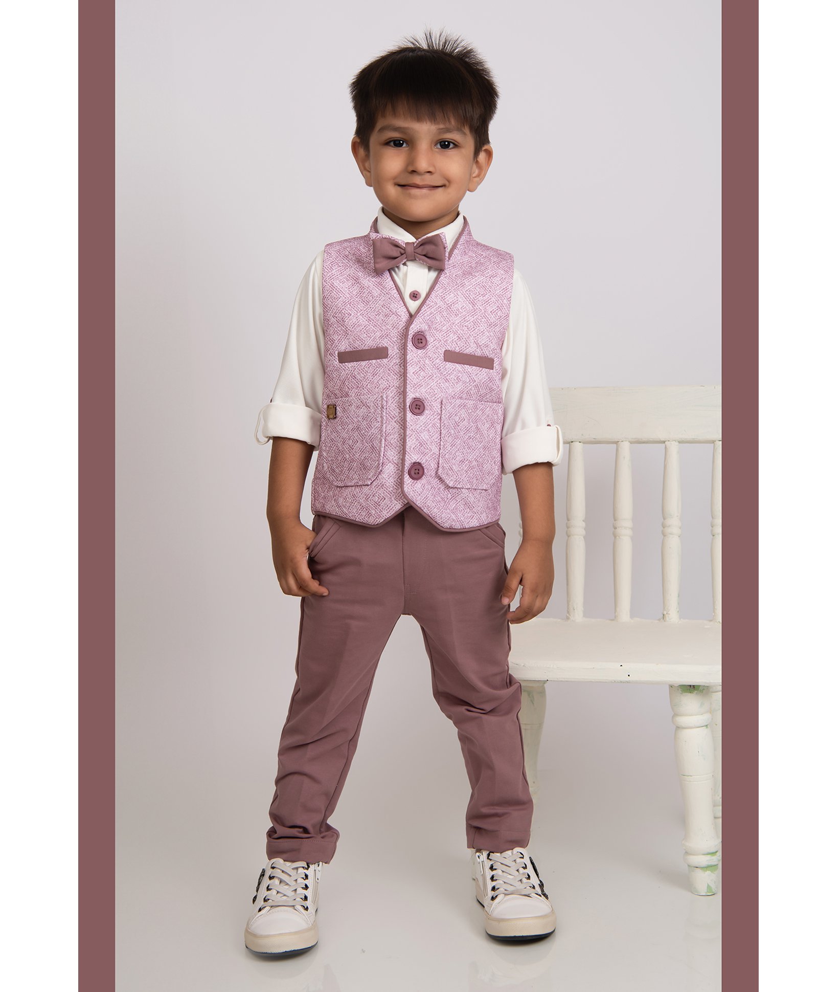 LITTLE COLLARS Full Sleeves Chevron Printed 3 Piece Party Suit Set - Lavender-picture-27