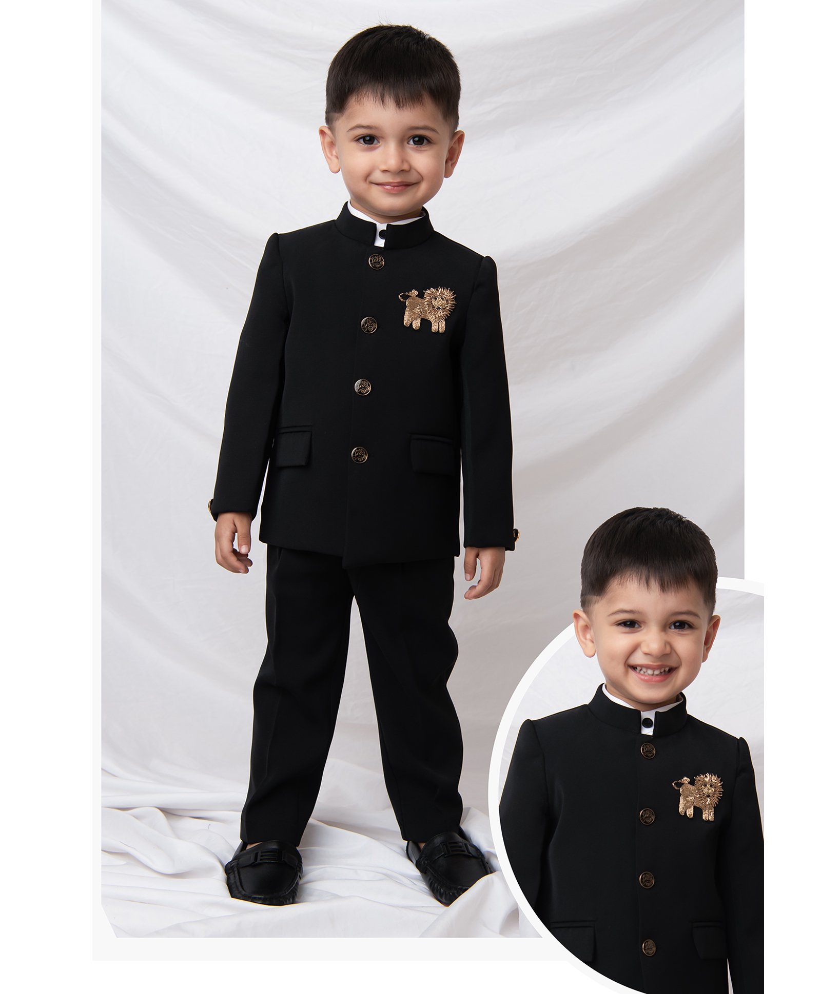 LITTLE COLLARS Terry Full SLeeves Lion Embroidered 3 Piece Party Suit Set - Black-picture-7