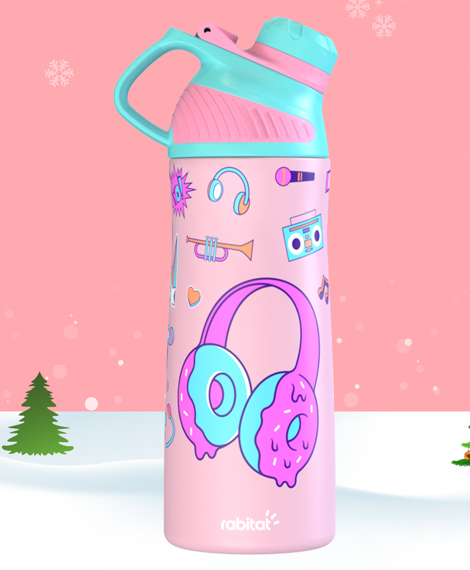 RabitatZylo Cartoon Printed Vacuum Insulated Water Bottle Pink - 550 ml