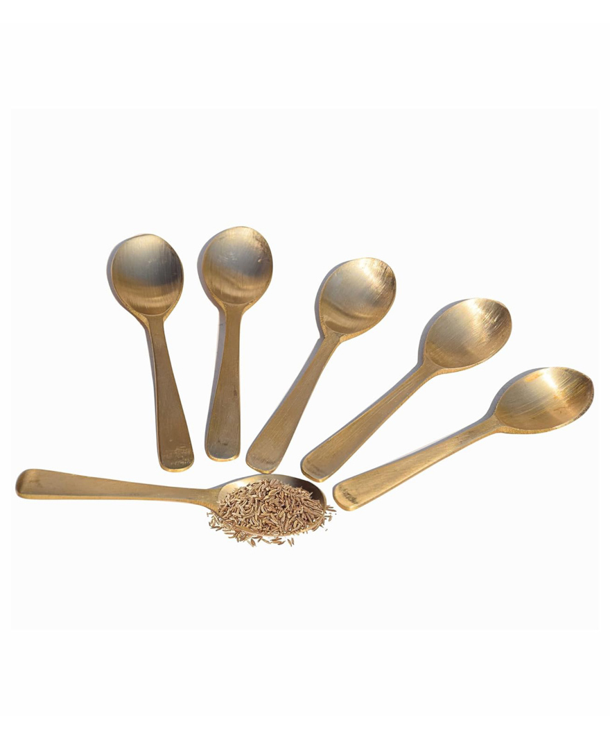 HAZEL Brass Masala Spoon Set of 6|Tea Spoons Set of 6|Small Spoons for Spice Jars|Matt Finish Brass Spoon-picture-20