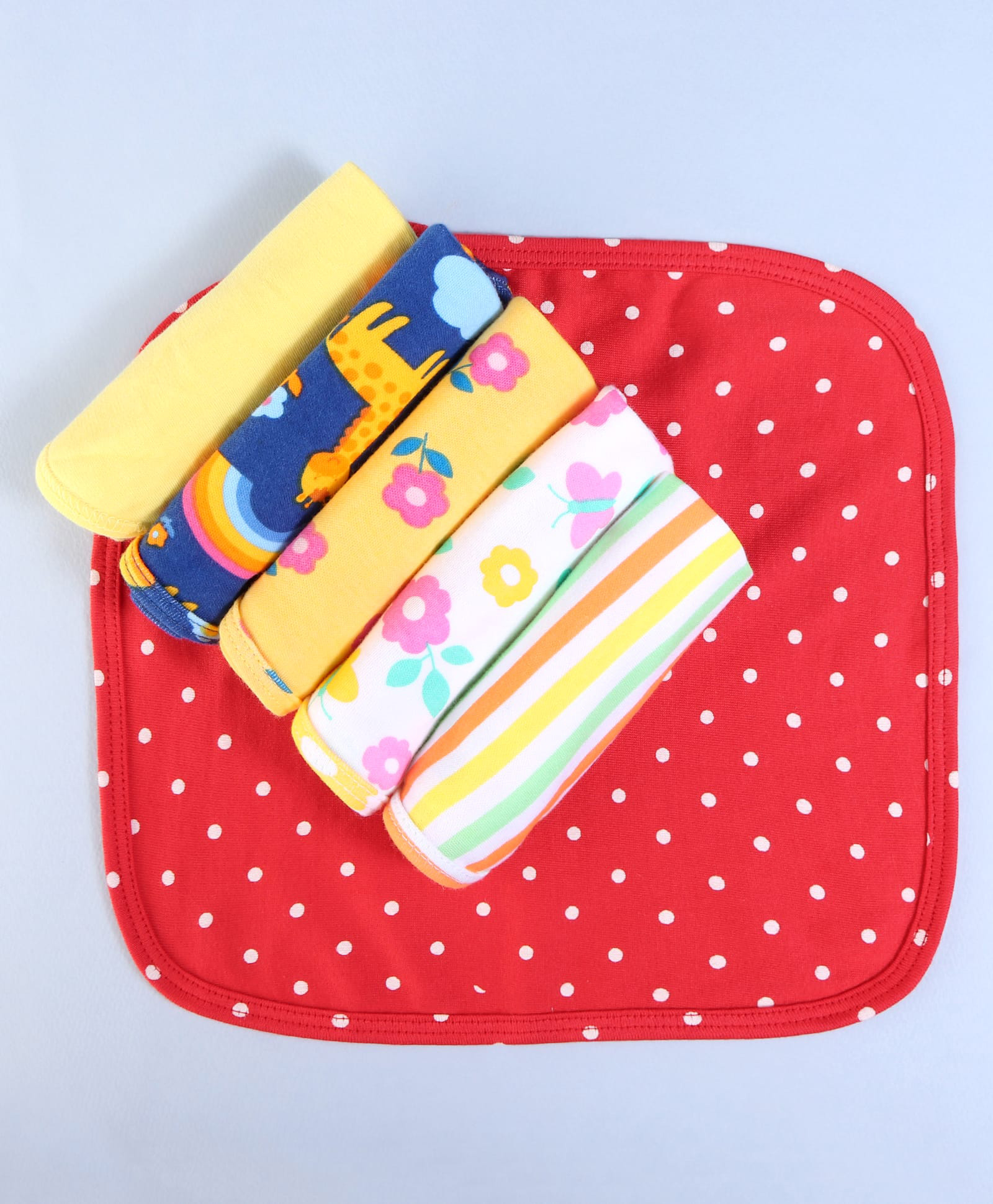 Babyhug Knit Terry Feeding Wash Cloth with Stripes & Floral Print L 25 x B 25 cm Pack of 6 - Red & Navy Blue-picture-20