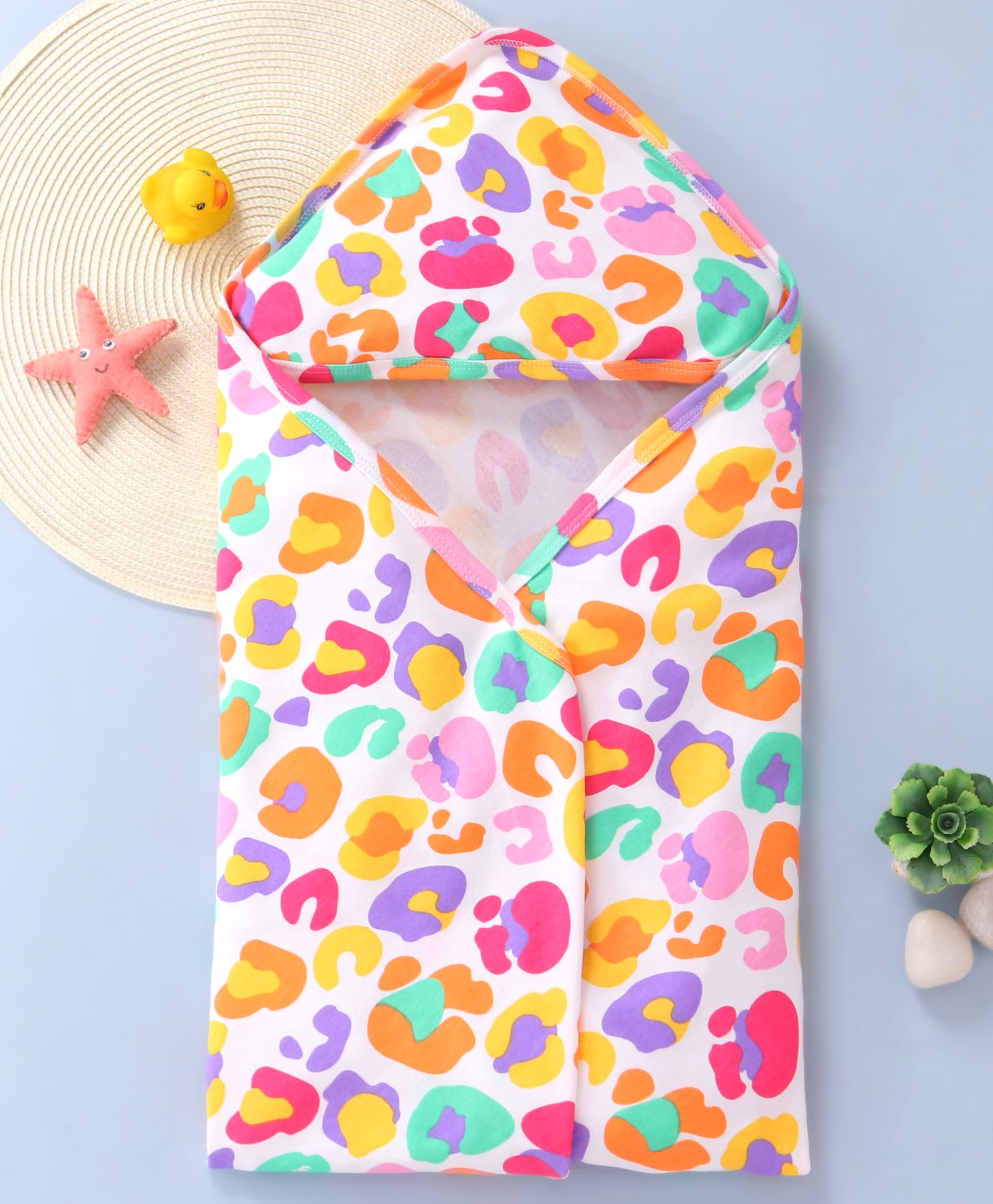 Babyhug Terry Knit Printed Hooded Wrapper - Multicolour-image-17