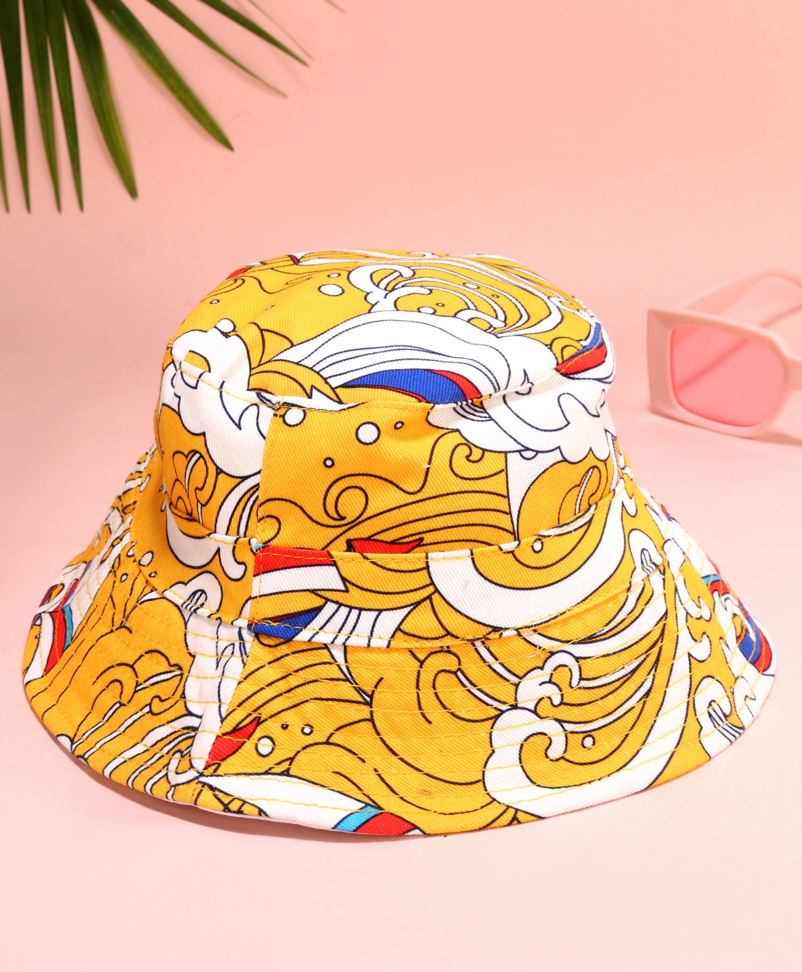 Babyhug Cotton Woven Two Layer Bucket Hat with Beach Theme Print Yellow - Diameter 17 cm-picture-13