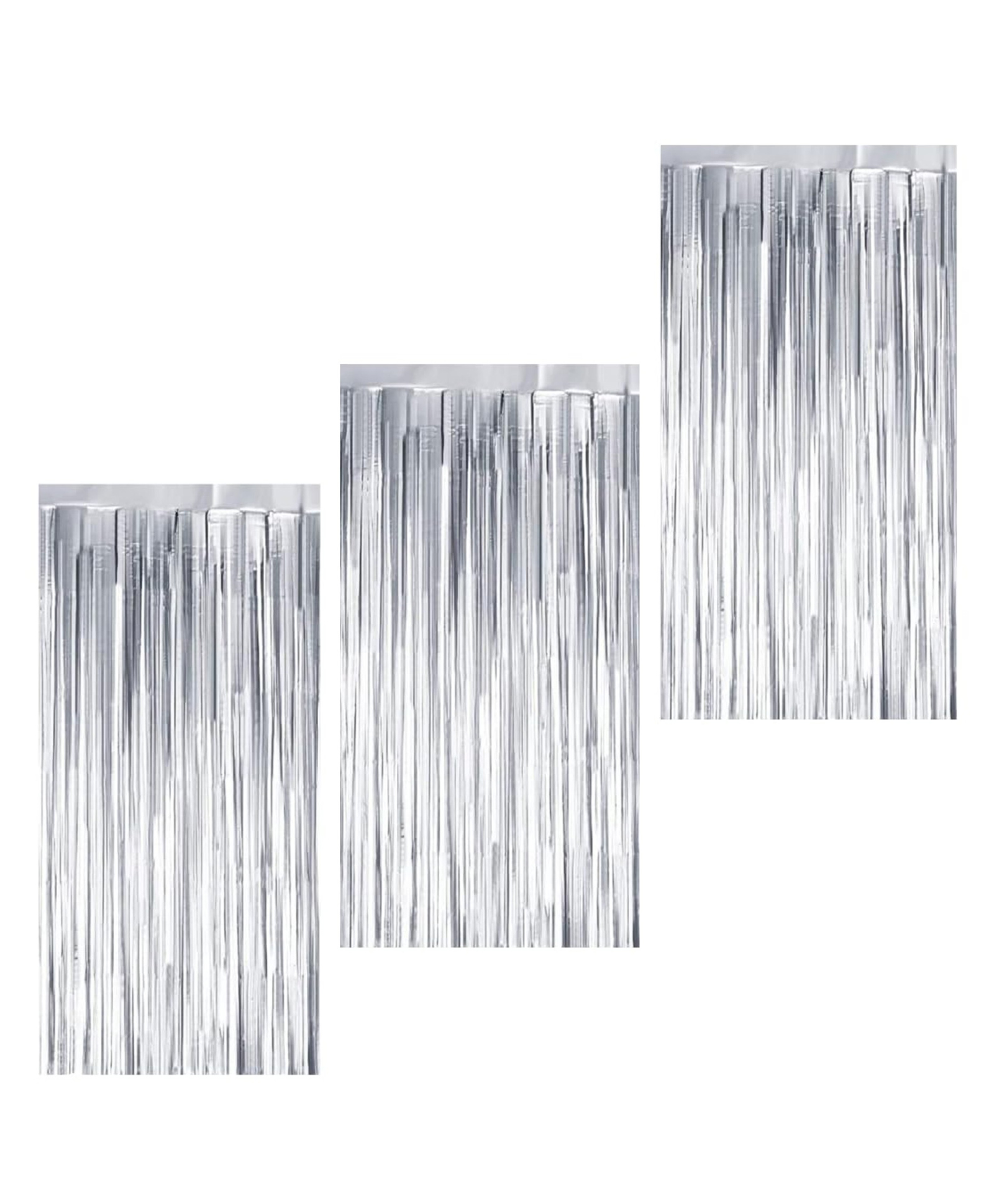 Bubble Trouble 3 ft X 6 ft Metallic Silver Foil Curtain for Birthday Decorations/Anniversary (3 pc Silver Metallic Foil Fringe Curtain)-image-46