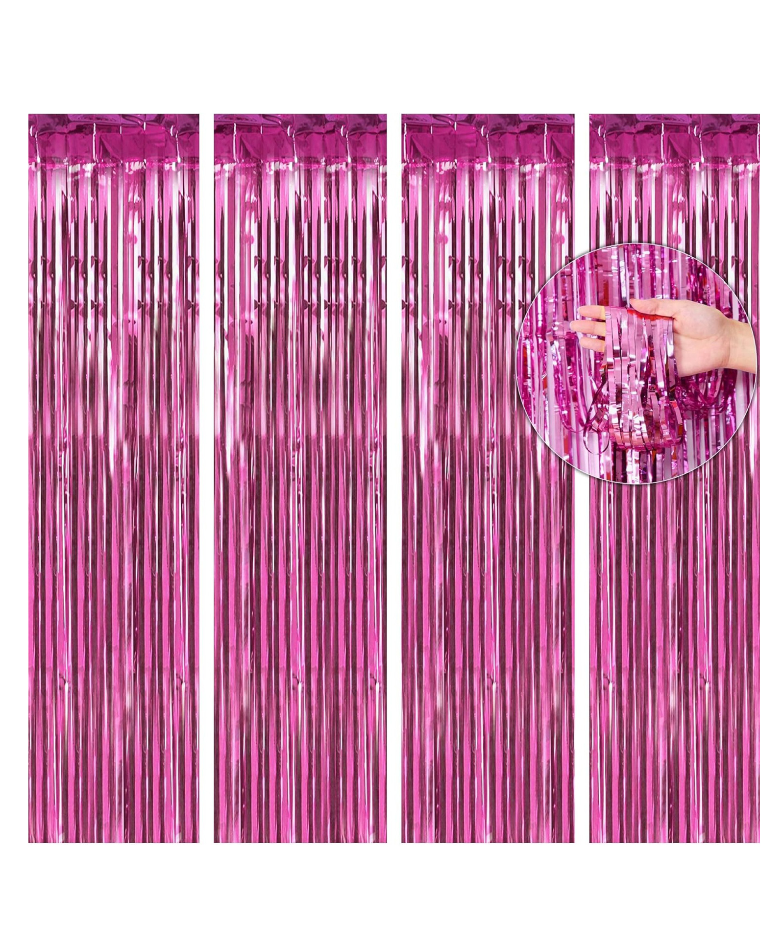 Bubble Trouble 4 Pack Pink Fringe Curtain, Metallic Photo Booth Backdrop Tinsel Door Curtains Pink - Pack of 4-image-26