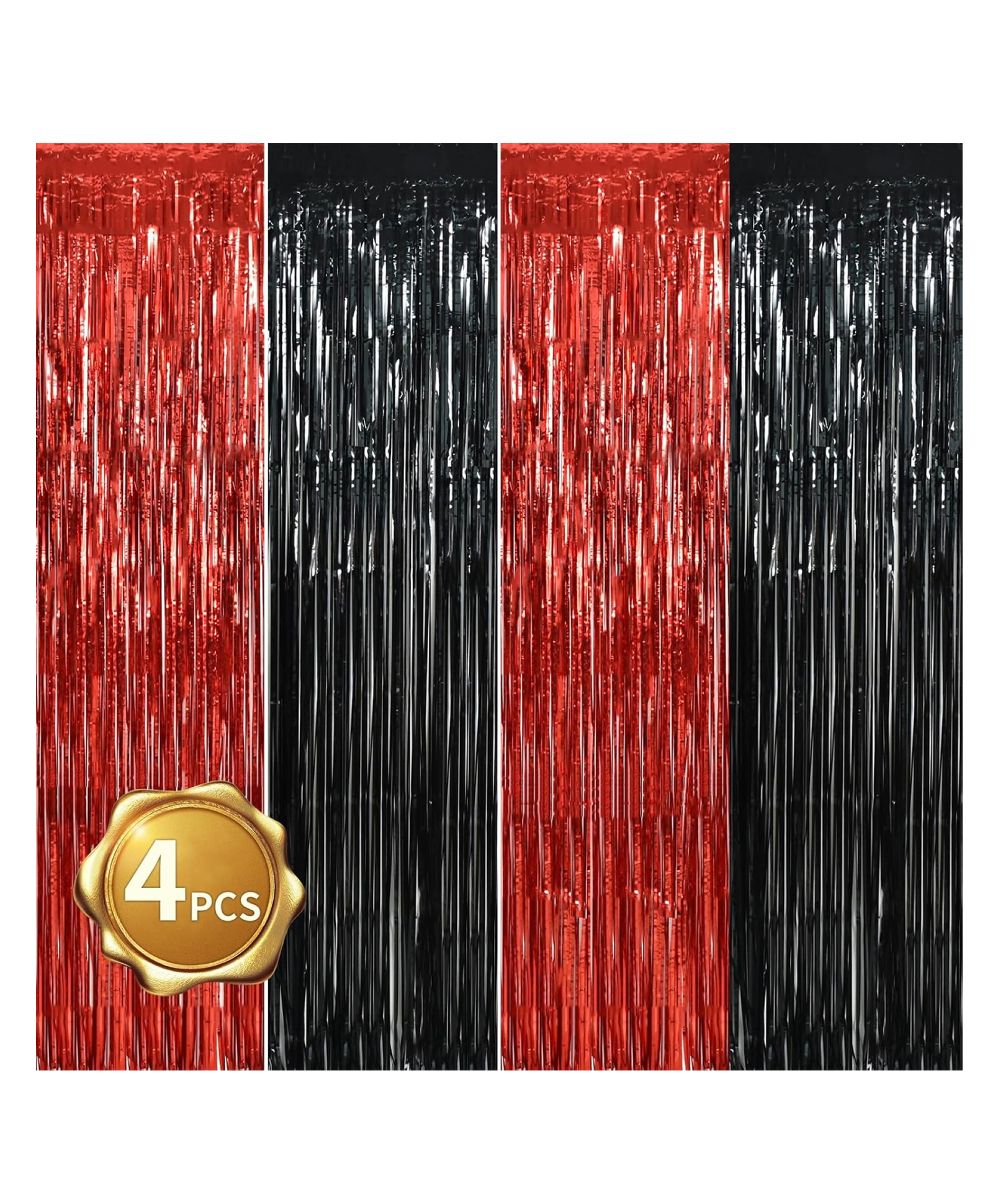 Bubble Trouble 4 Pcs Red & Black Door Streamers Foil Curtain Red & Black Party Decoration Backdrop Red Black - Pack of 4-image-6