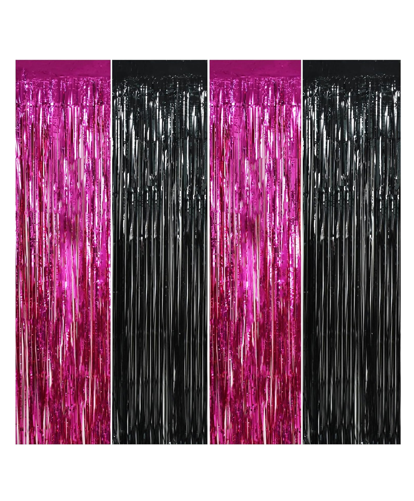 Bubble Trouble 4 Pcs Hot Pink Black Door Streamers Curtain Party Streamers Backdrop Pink Party Hot Pink Wall Background for Party Decoration Photo Booth Props Pink Black - Pack of 4-image-4