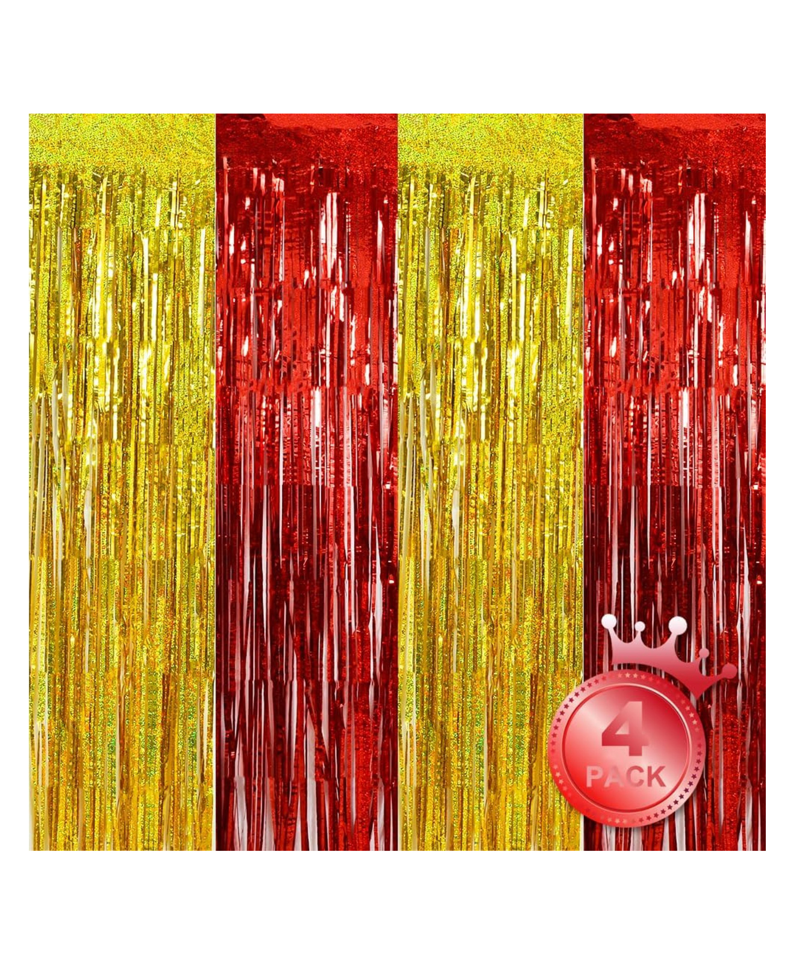 Bubble Trouble 4 Pcs Red & Gold Party Streamers Fringe Foil Curtain Backdrop Tinsel Background Party Decoration for Door Wall Red gold - Pack of 4-image-8
