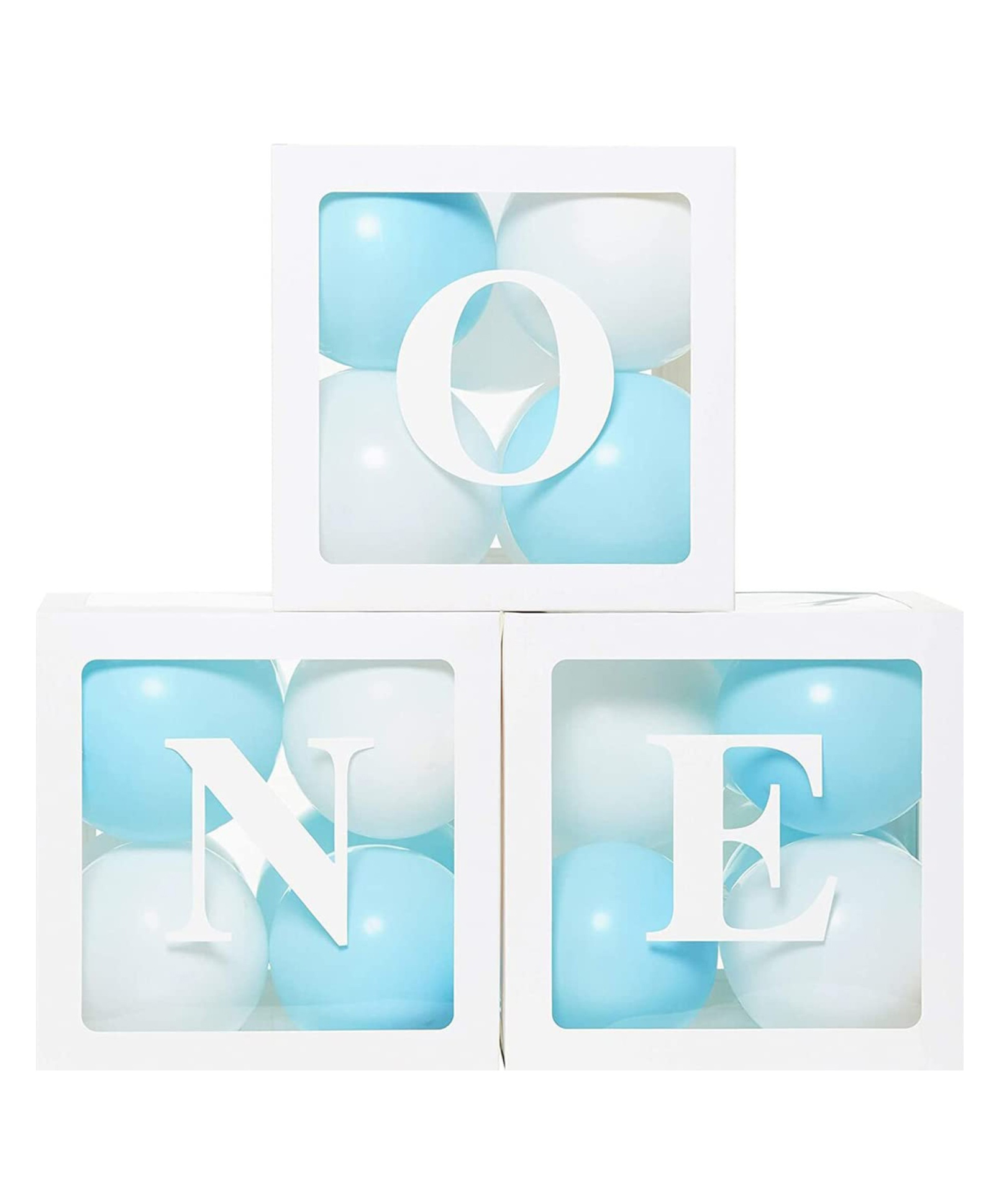 Bubble Trouble Plastic (Pack Of 27) One Balloon Box For Boy 1St Birthday Decoration, Cake Smash, Blue & White - Pack of 27-picture-36