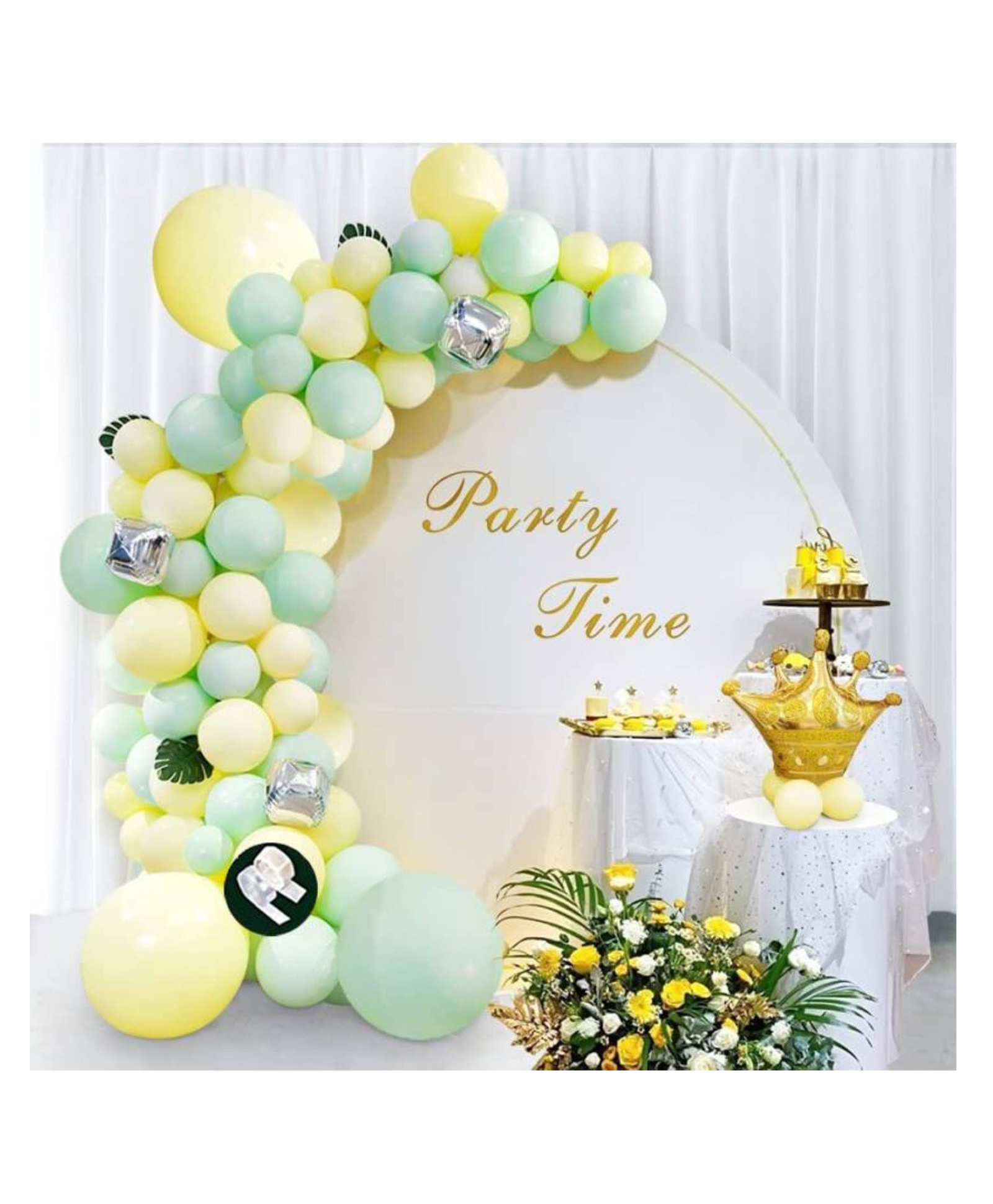 Bubble Trouble Pastel Mint Green & Yellow Colour Balloons With Arch & Glue Dot For Birthday Multicolor Balloon,Baby Shower,Anniversary,Wedding DecorationsPastel Theme Decoration Rainbow Pastel Balloons (62 Pcs)-image-41