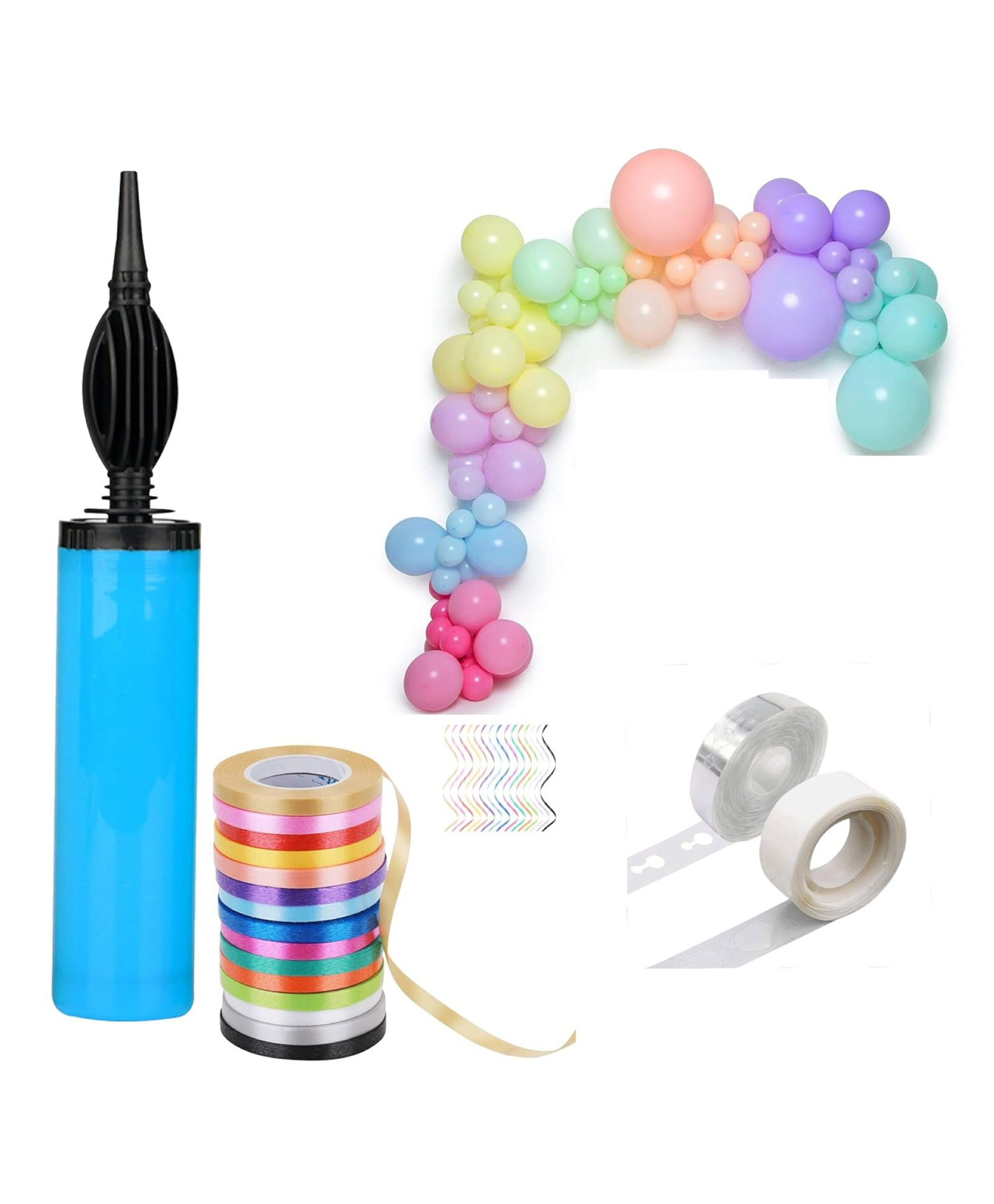 Bubble Trouble SHOP Rubber Pastel Balloons Arch Strip Glue Dot Tape Curling Ribbon Balloon Pump Party Decoration Kit Of 59 Pcs-image-28
