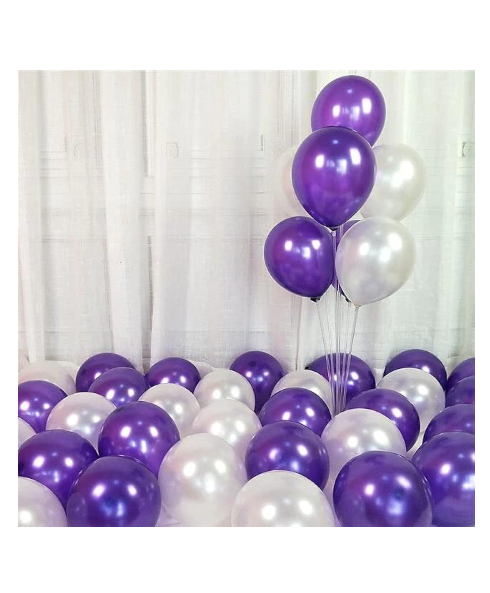 Bubble Trouble Metallic Latex Balloons With Ribbons Pack of 53 - White Purple-image-19
