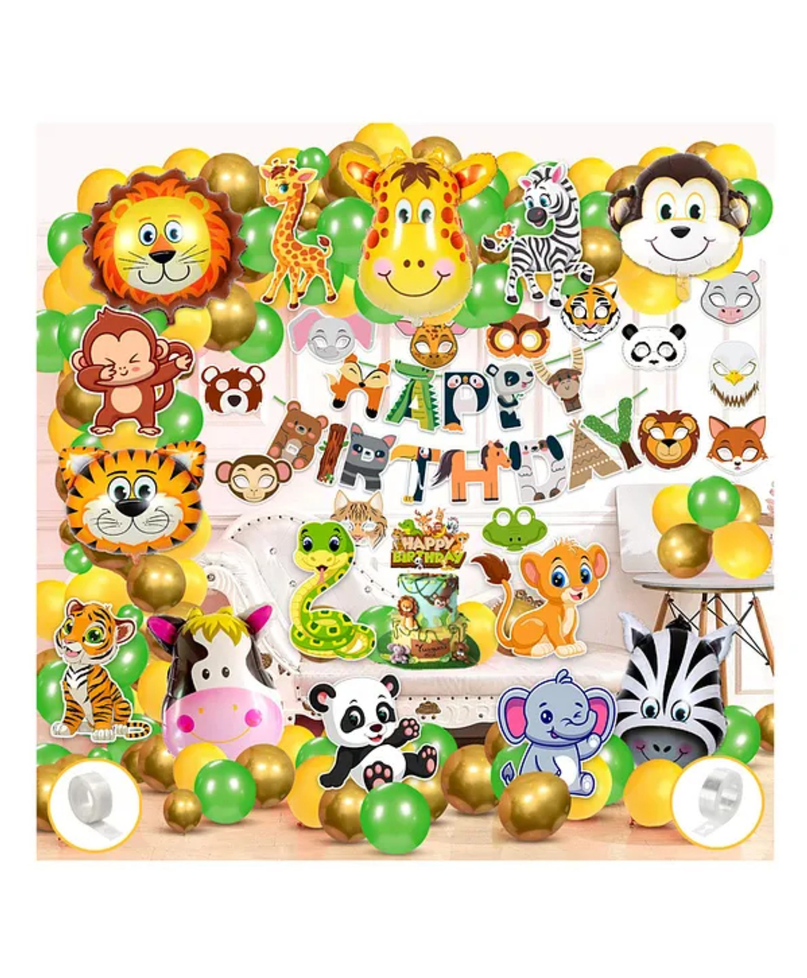 Bubble Trouble Jungle Safari Birthday Decorations Multicolor - Pack of 81