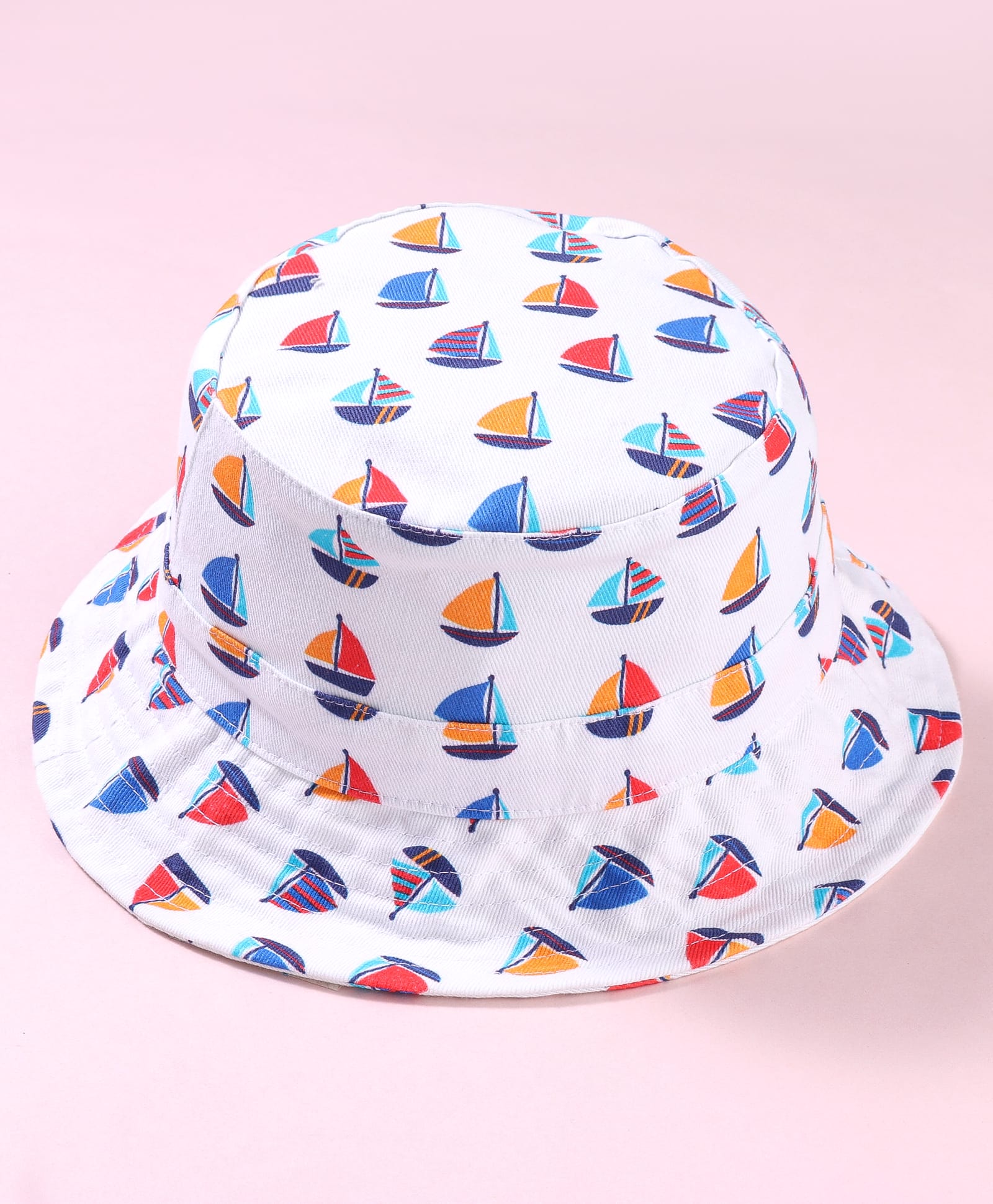 Babyhug Cotton Woven Bucket Hat With Boat Print - White-image-44