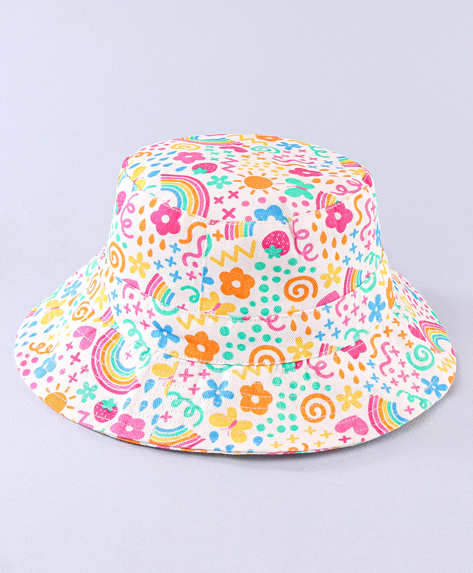 Babyhug Cotton Woven Two Layer Bucket Hat Rainbow Print White -Diameter17 cm-image-14