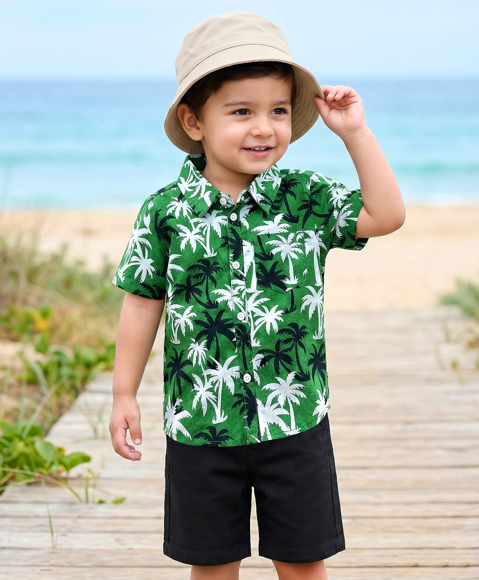 Babyhug Cotton Woven Half Sleeves Shirt & Denim Shorts Set With Tree Print - Green & Black-picture-35