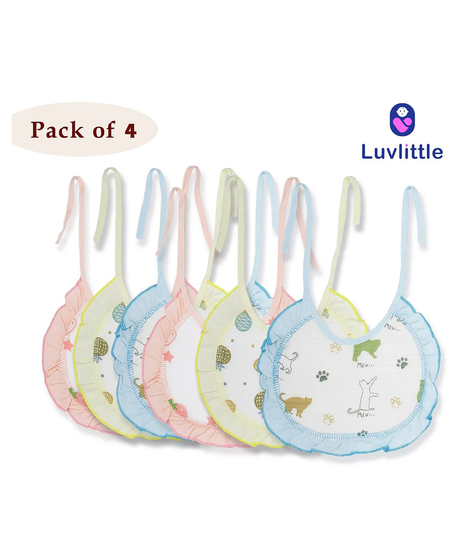 Luvlittle Round Cotton Bibs with Tying Ropes - Pack of 4-picture-12