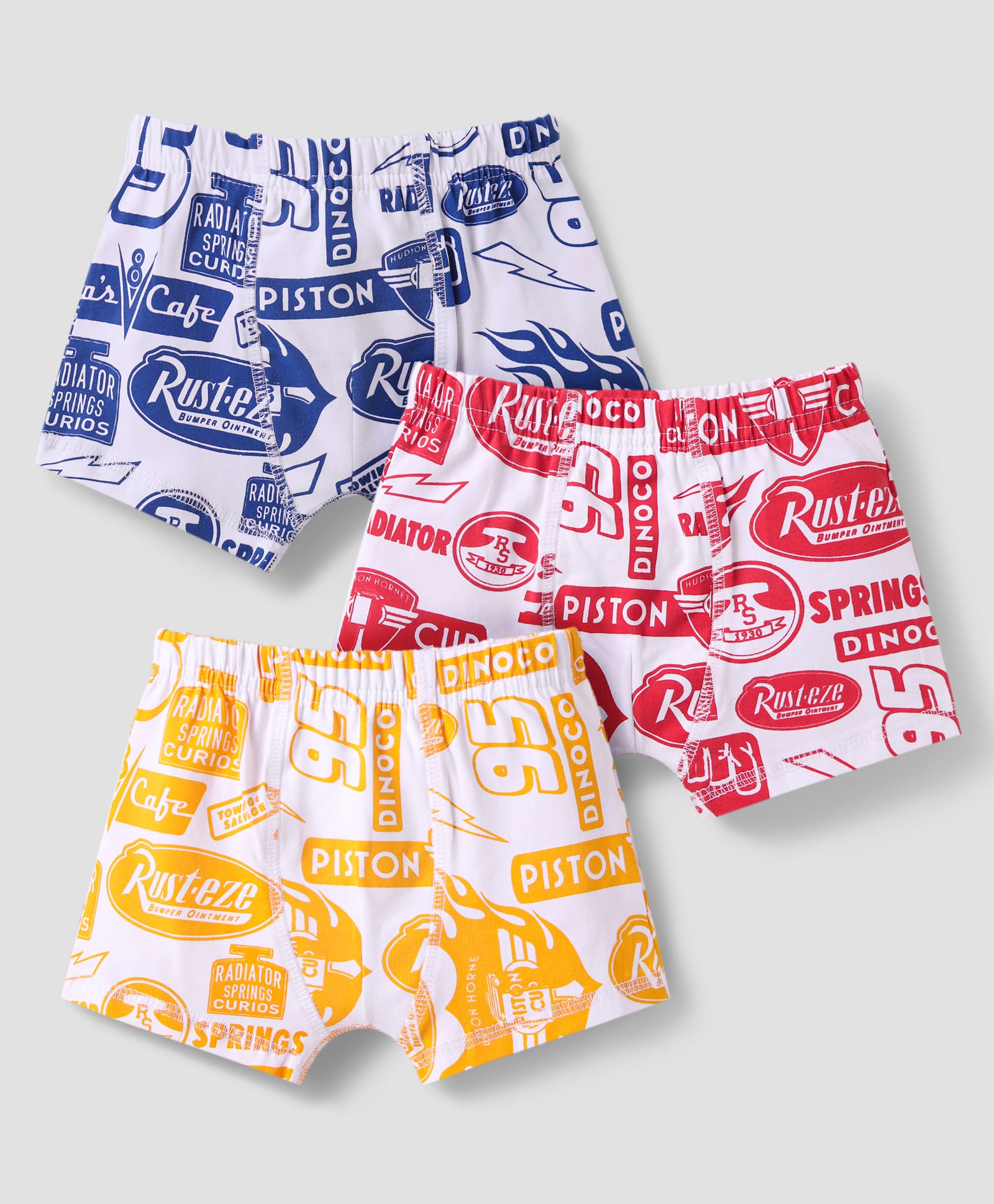 Babyhug Disney Single Jersey Knit Trunks With Cars Graphics Pack of 3 - White-image-37