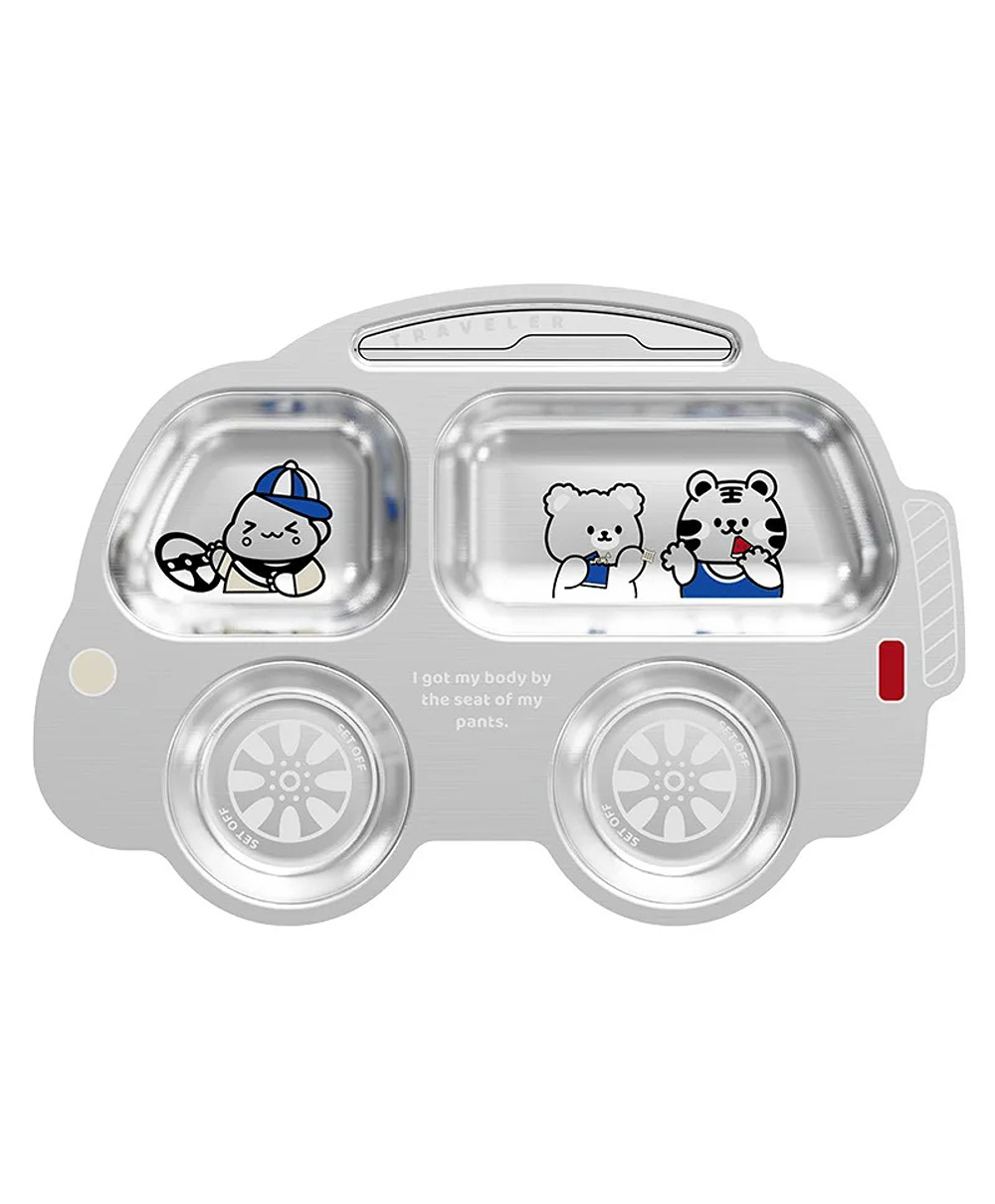 Happy Hues Bus Stainless Steel Divided Meal Plate Tray-4 Compartments Dinner Dish for Babies-Toddlers & Kids-picture-24