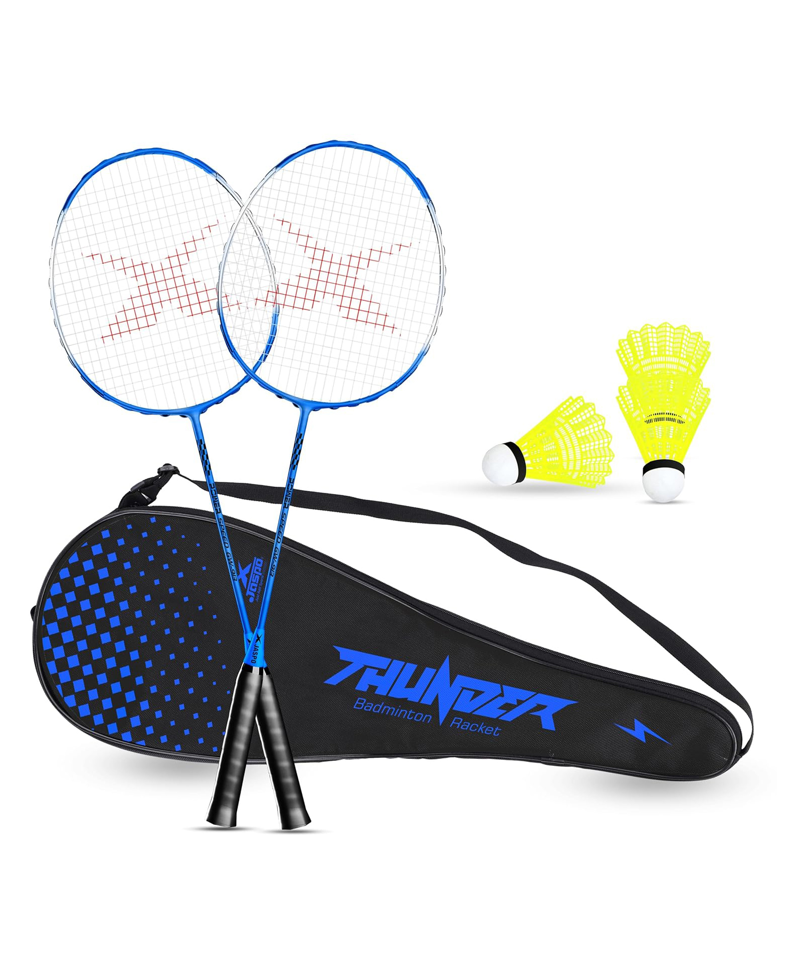 JASPO Thunder Badminton Kit,Badminton Set of Metal Alloy Rackets (Set of 2) with Full Cover Bag, 5 pcs Plastic Shuttlecocks, Ideal only for Recreational Play, Designed for Kids & Youngsters (Blue)-picture-39