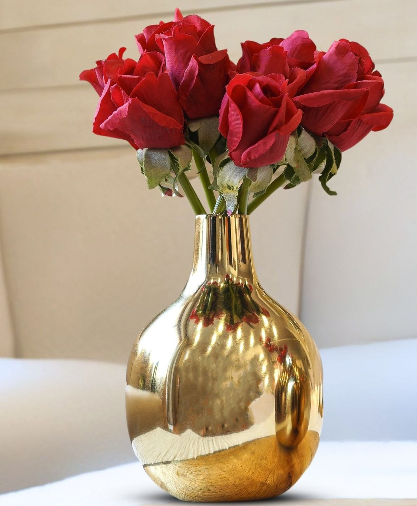 Behoma Shiny Golden Metal vase, Medium-image-2