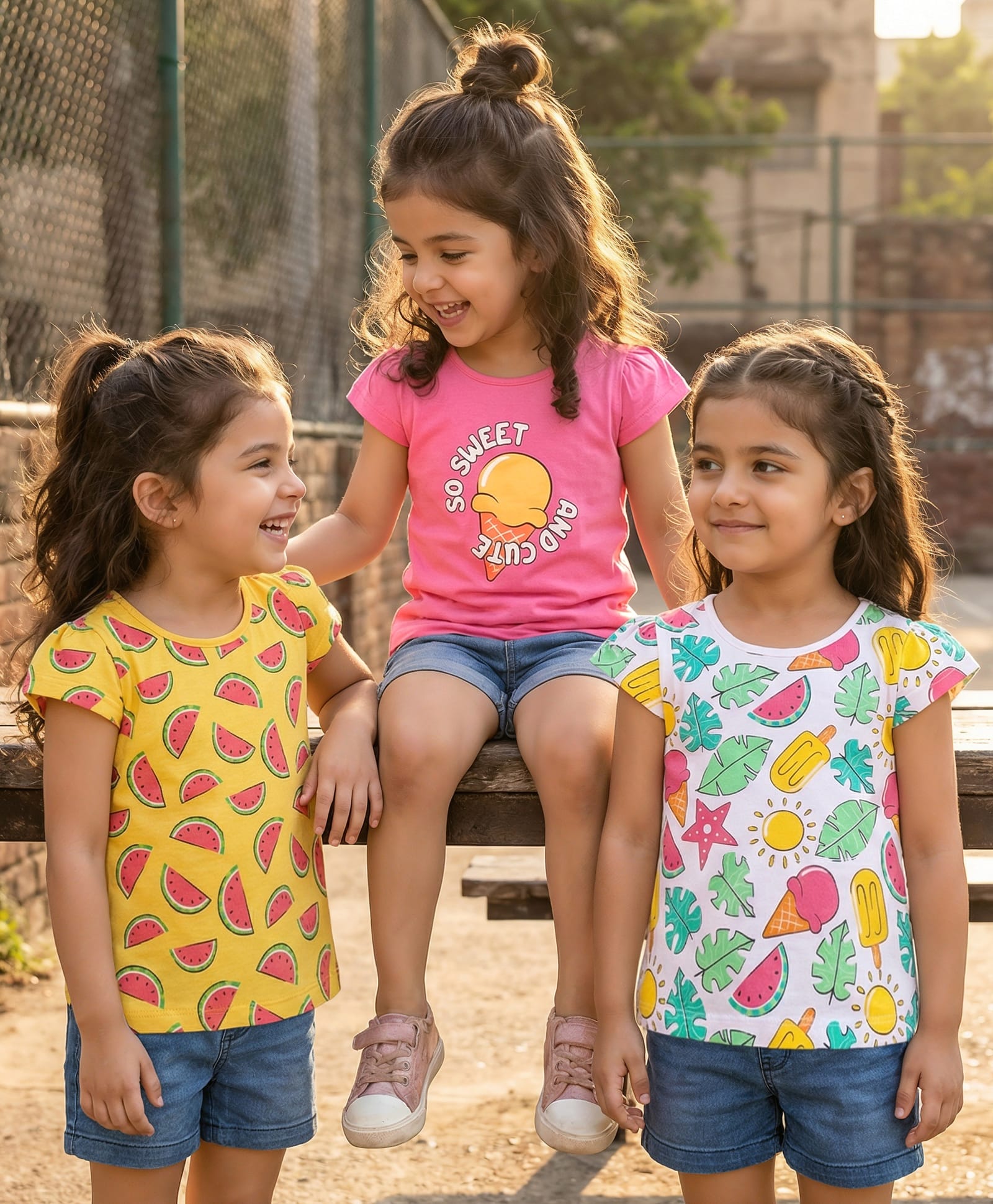 Babyhug Cotton Knit Half Sleeves T-Shirts With Tropical Print Pack Of 3 - Dark Pink Yellow & White-image-49