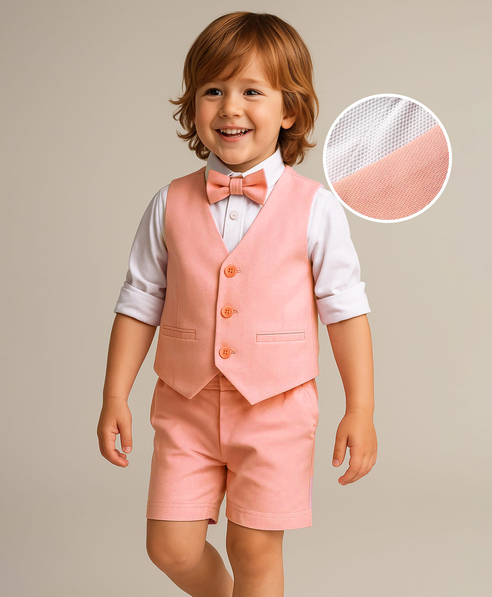 Babyhug Knit Full Sleeves Solid 3 Piece Party Suit With Bow - Peach & White-picture-16