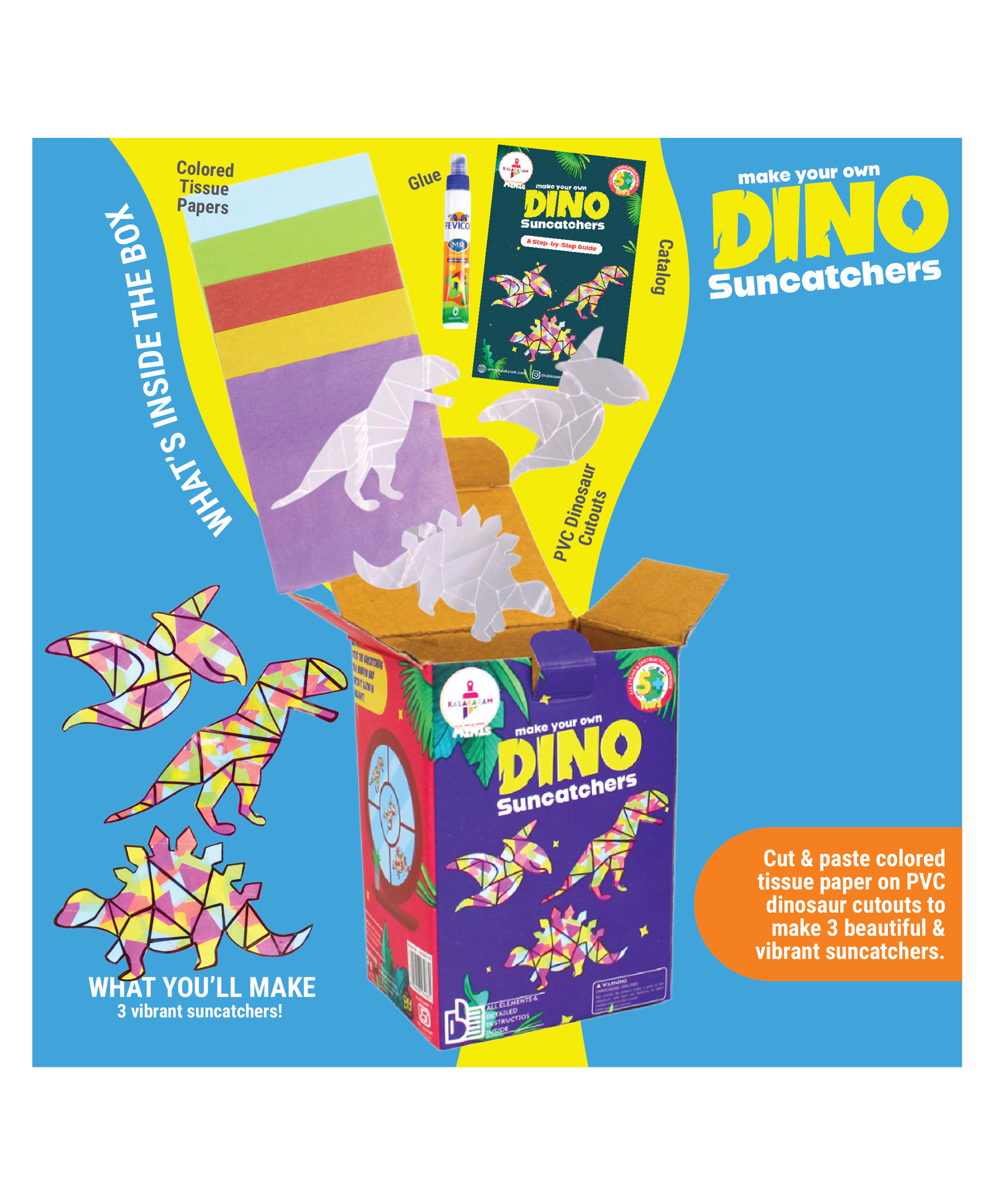 Kalakaram Dinosaur Suncatchers Mini Kit - Multicolor-picture-21