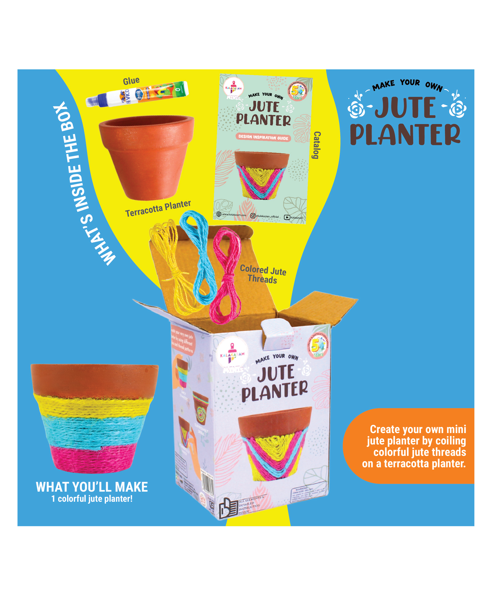 Kalakaram Terracotta Jute Planter Mini Kit - Multicolor-image-25