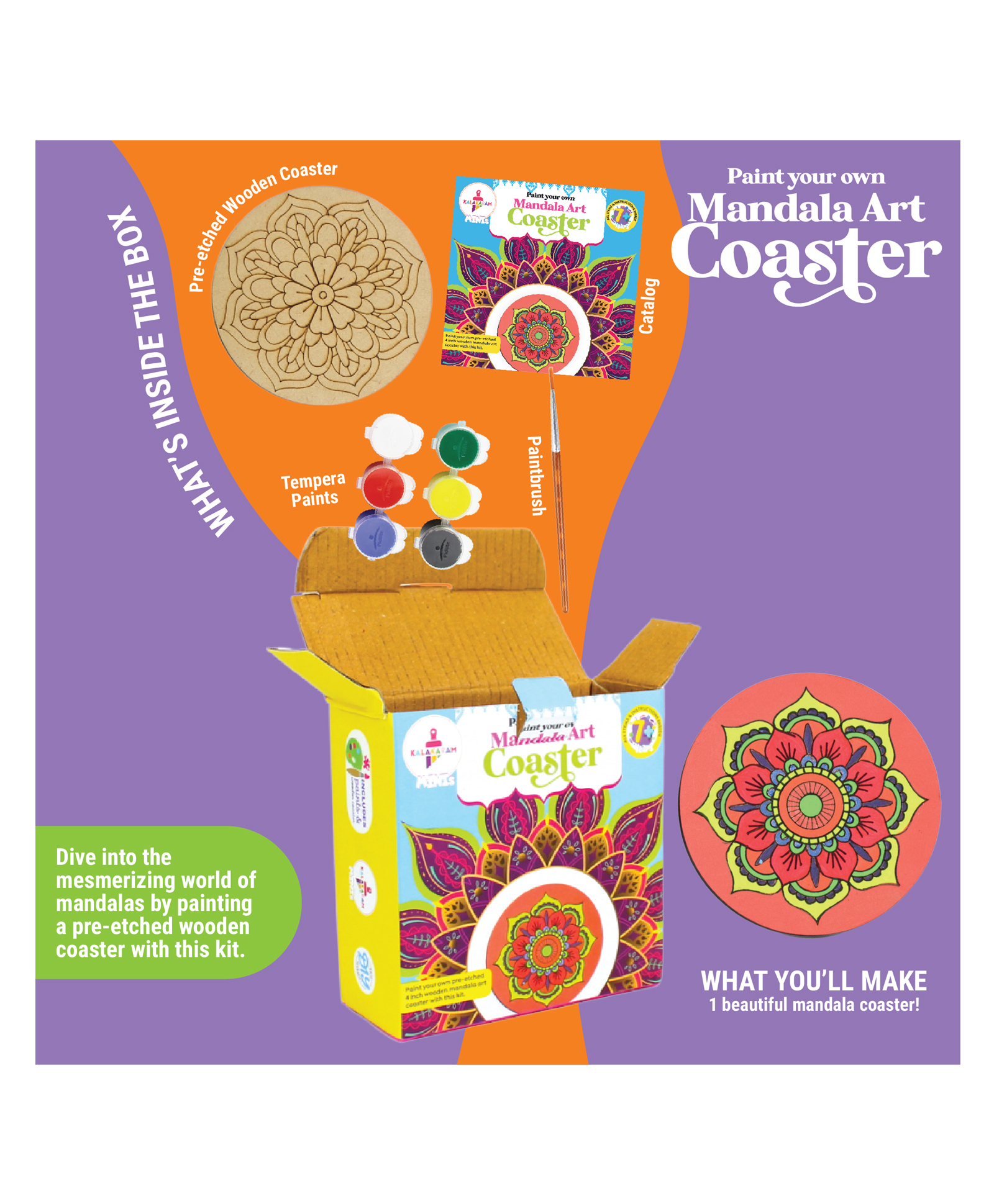 Kalakaram Paint Your Own Mandala Coaster Mini Kit - Multicolor-image-38