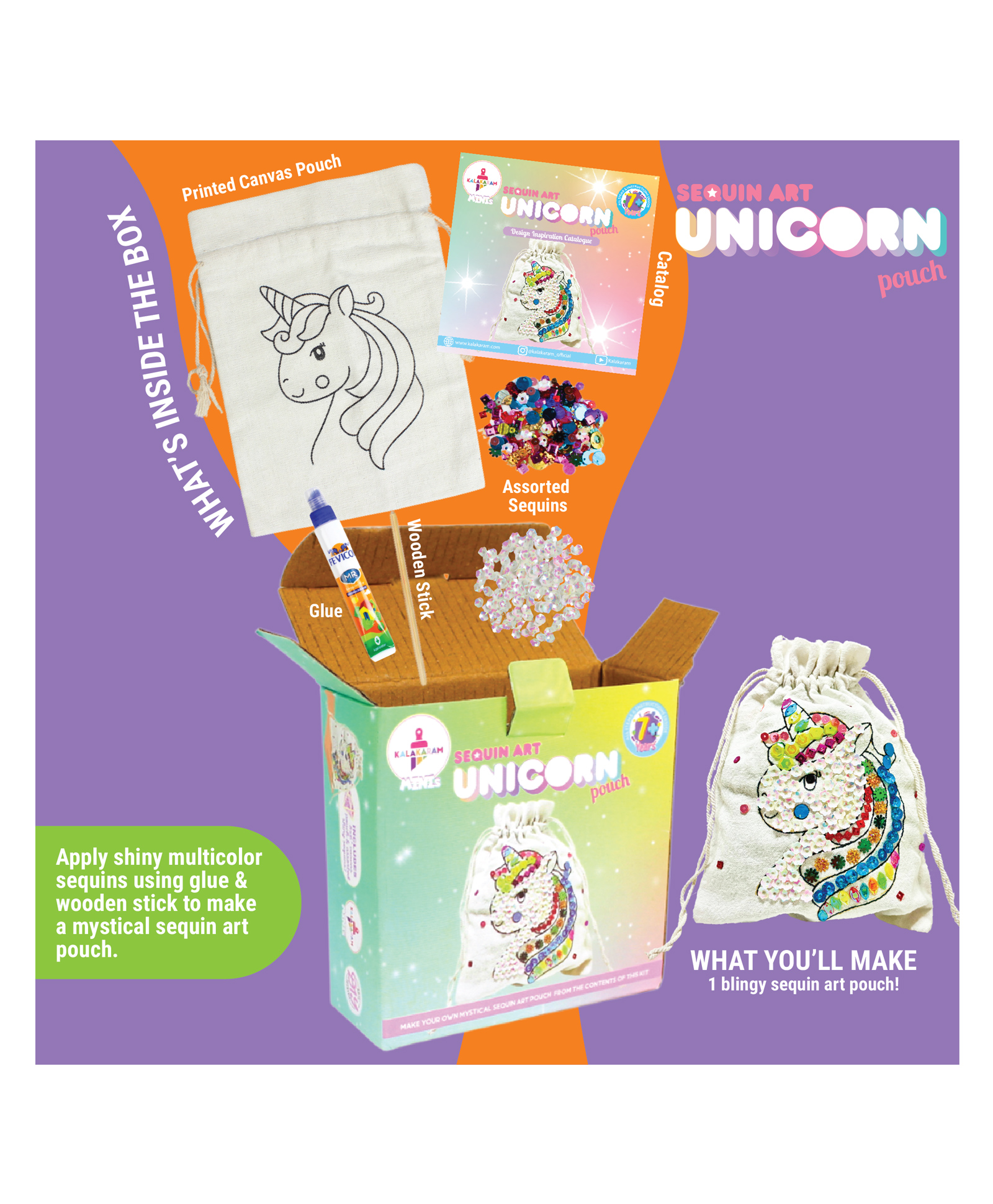 Kalakaram Unicorn Sequins Pouch Mini Kit - Multicolor-image-22
