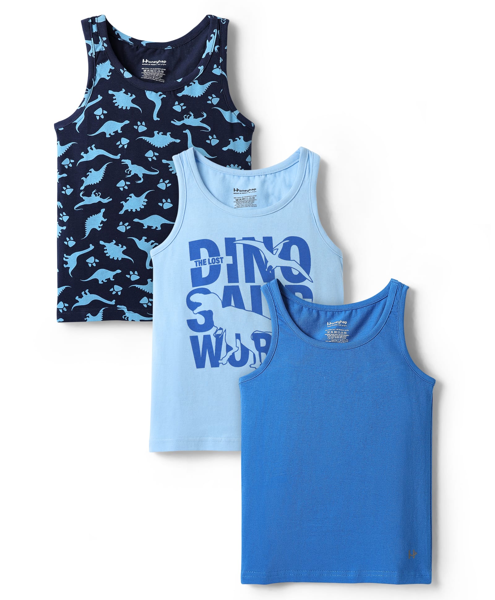 Honeyhap Premium Cotton Spandex Knit Sleeveless Vests With Bio Finish & Dino Print Pack of 3- Baltic Sea Skydiver & Navy Peony-image-41